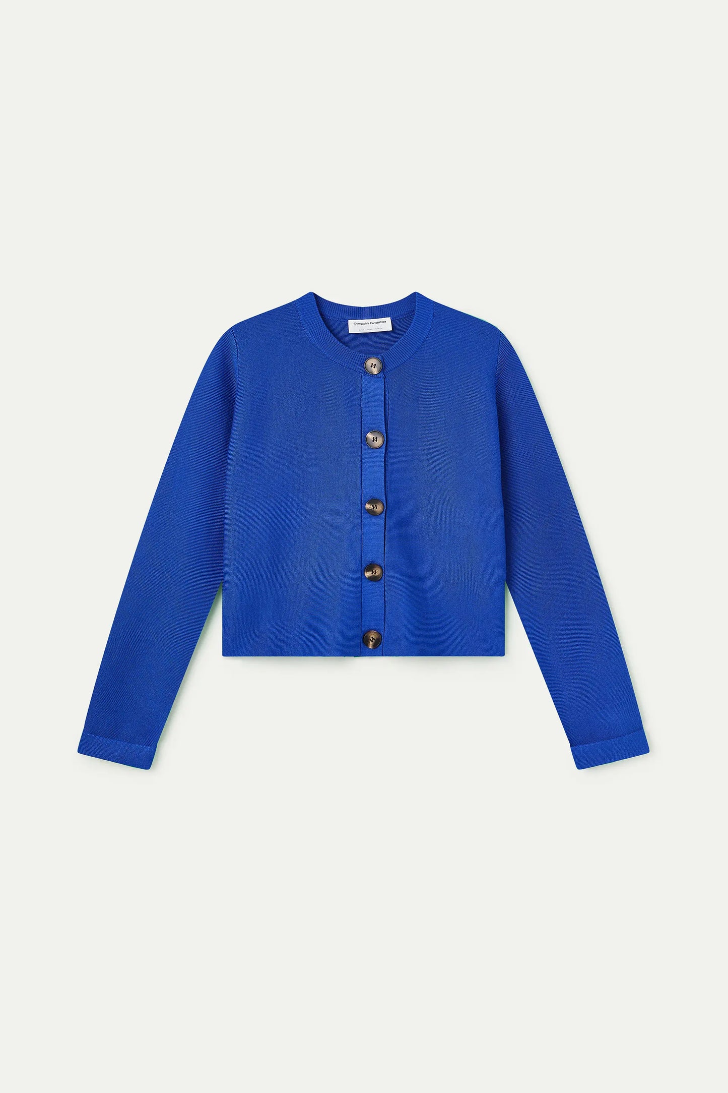 Cardigan blu in maglia con grandi bottoni