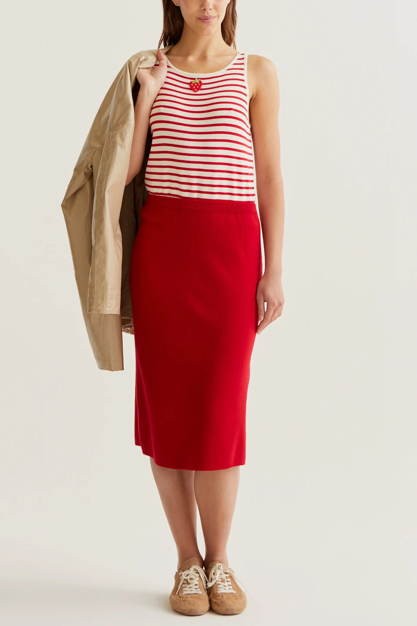 gonna midi in maglia rossa