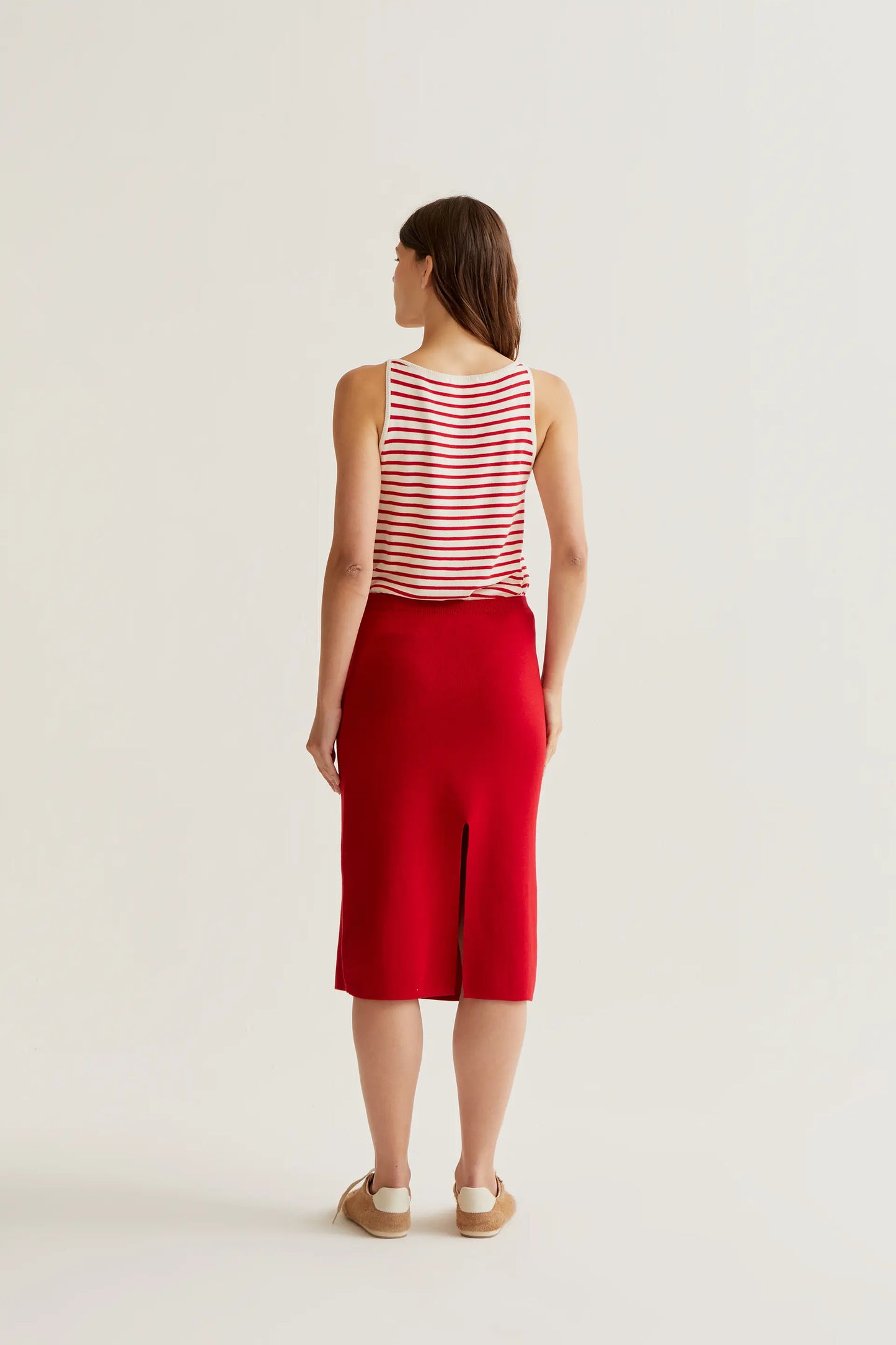 gonna midi in maglia rossa
