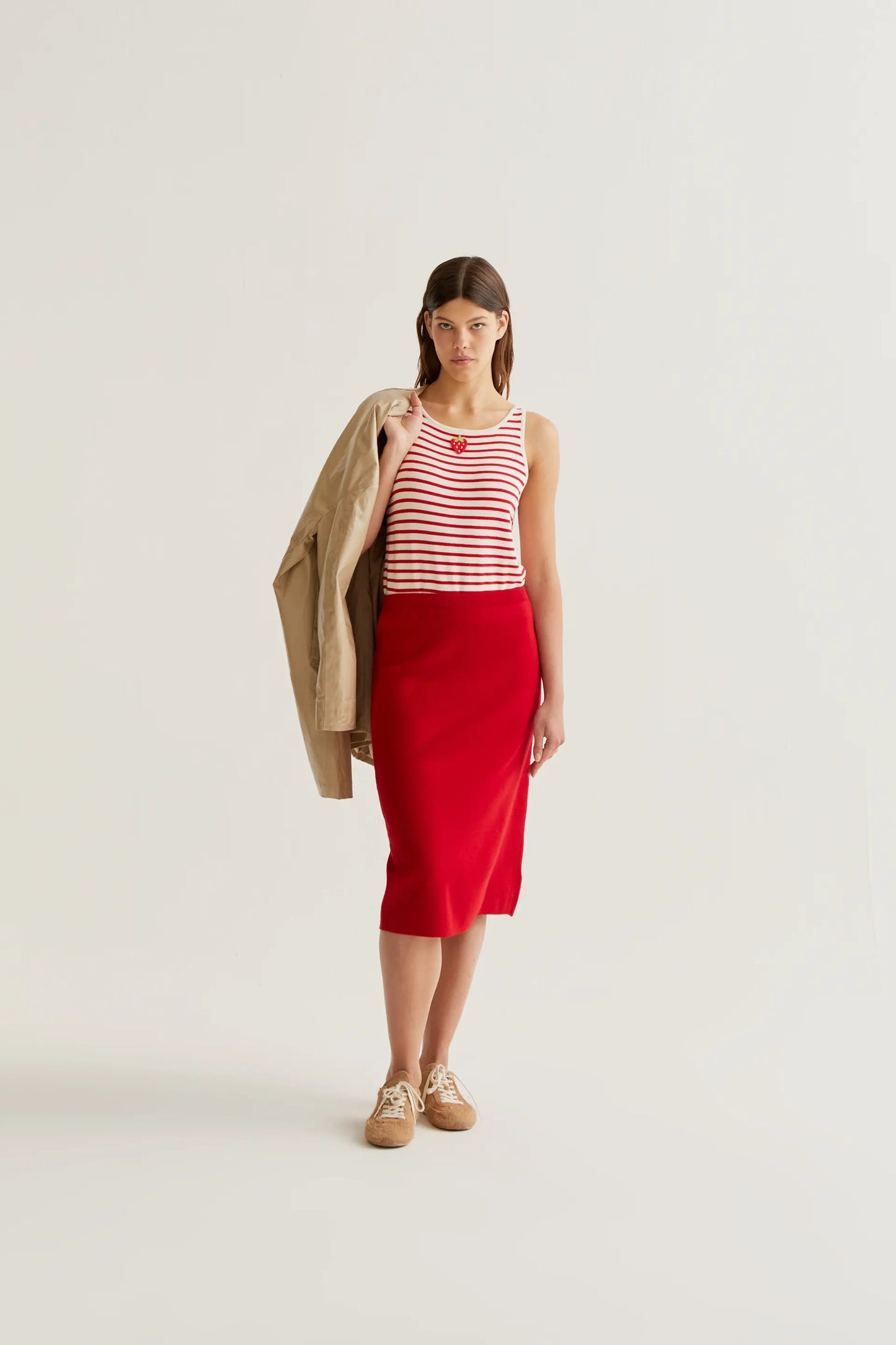 gonna midi in maglia rossa