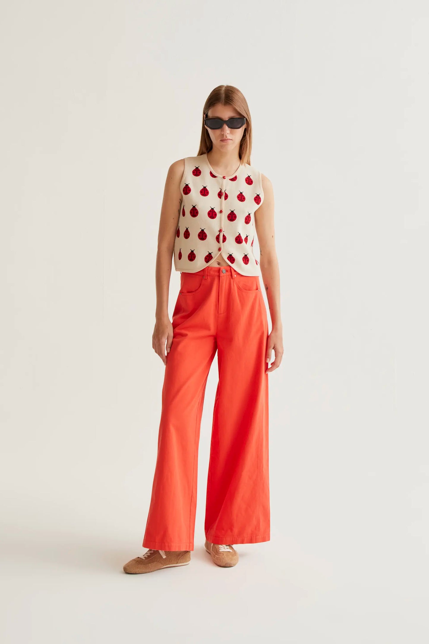 Top in maglia con stampa Coccinella rossa