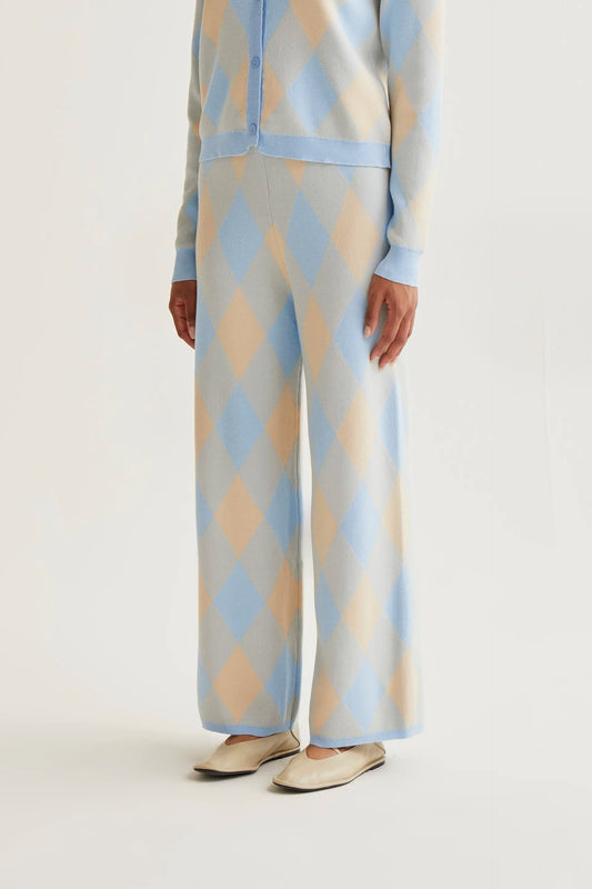 Pantalón punto con estampado rombos azul