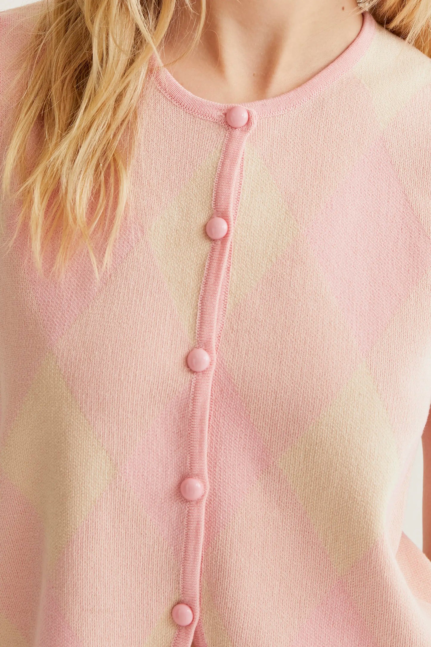 Pink plaid knit top