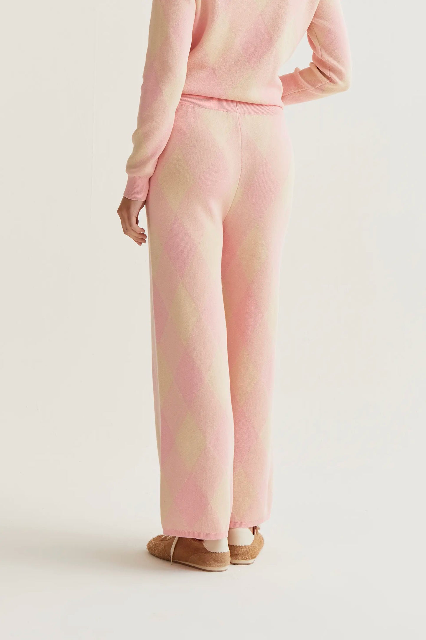 Pink diamond print knit trousers