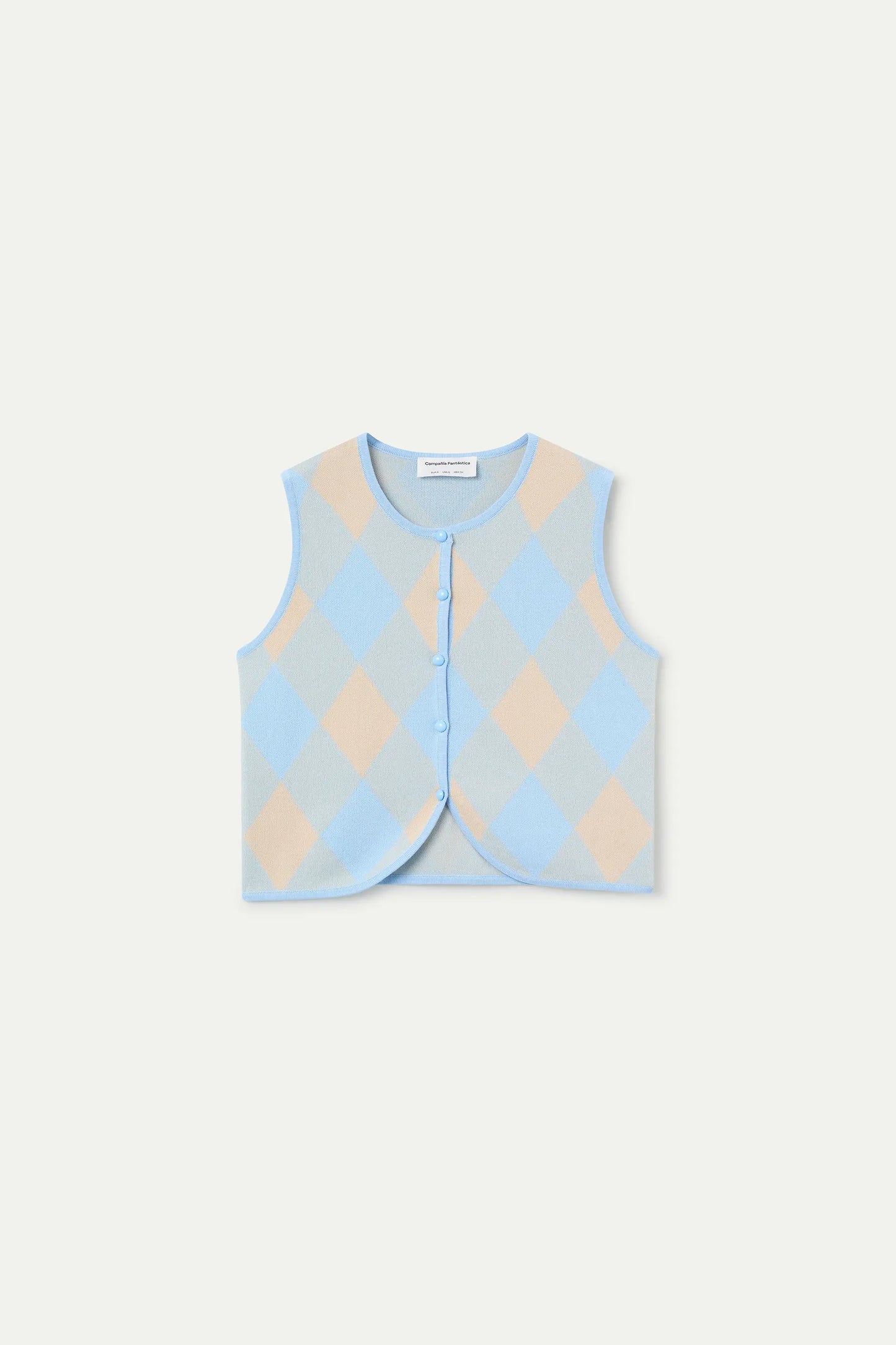 Blue diamond-patterned knit top