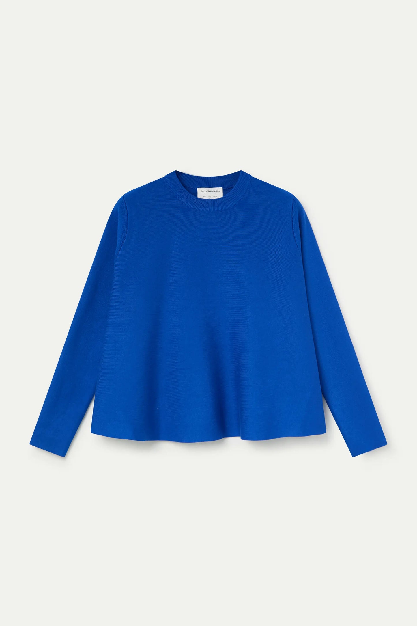 long-sleeved blue knit sweater