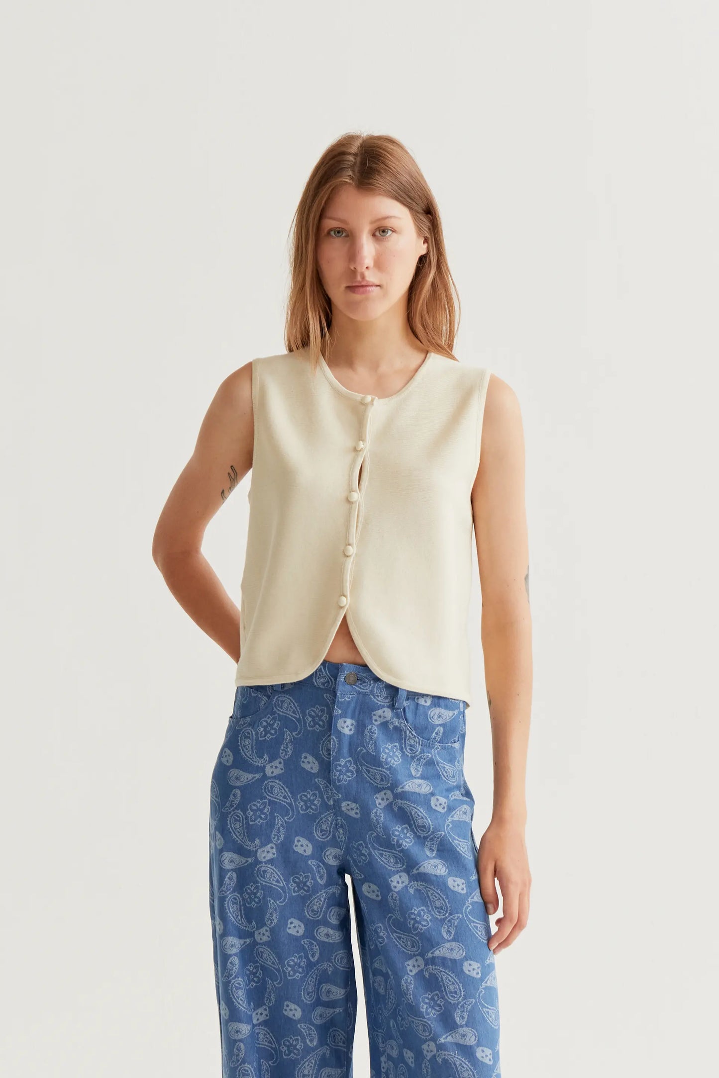 Canotta in maglia beige