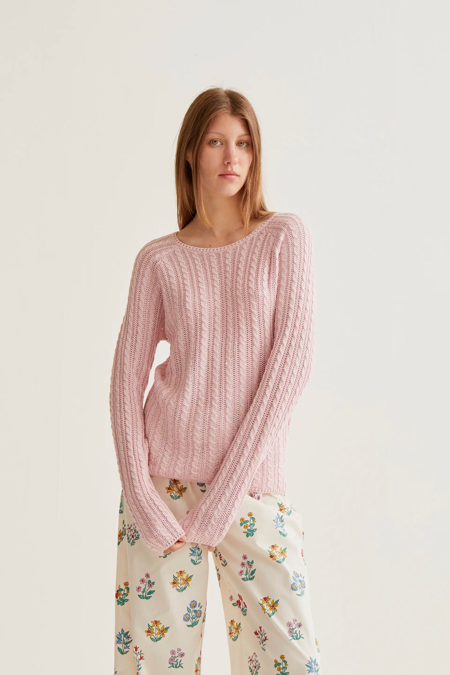 maglione rosa a punto catenella
