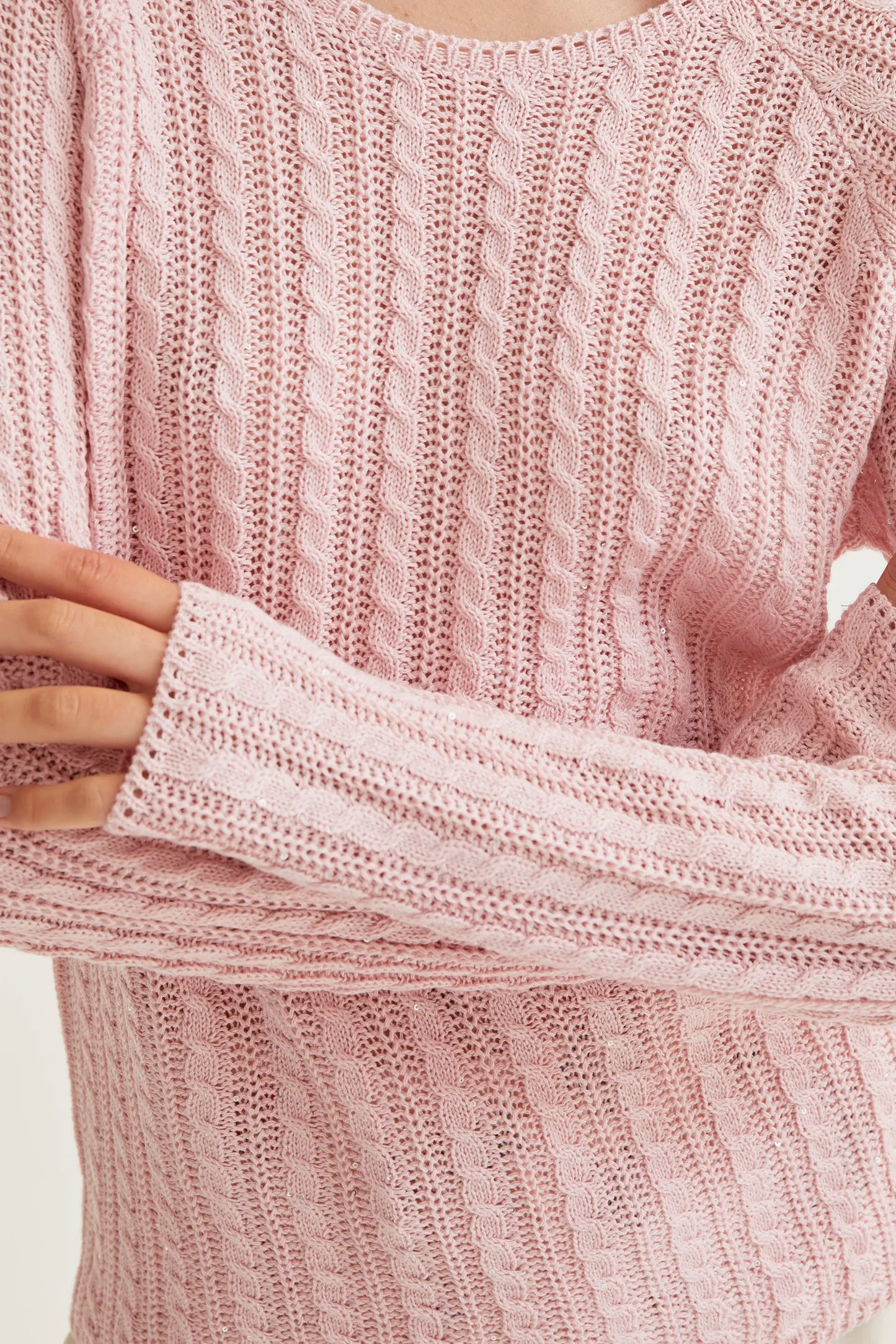 maglione rosa a punto catenella