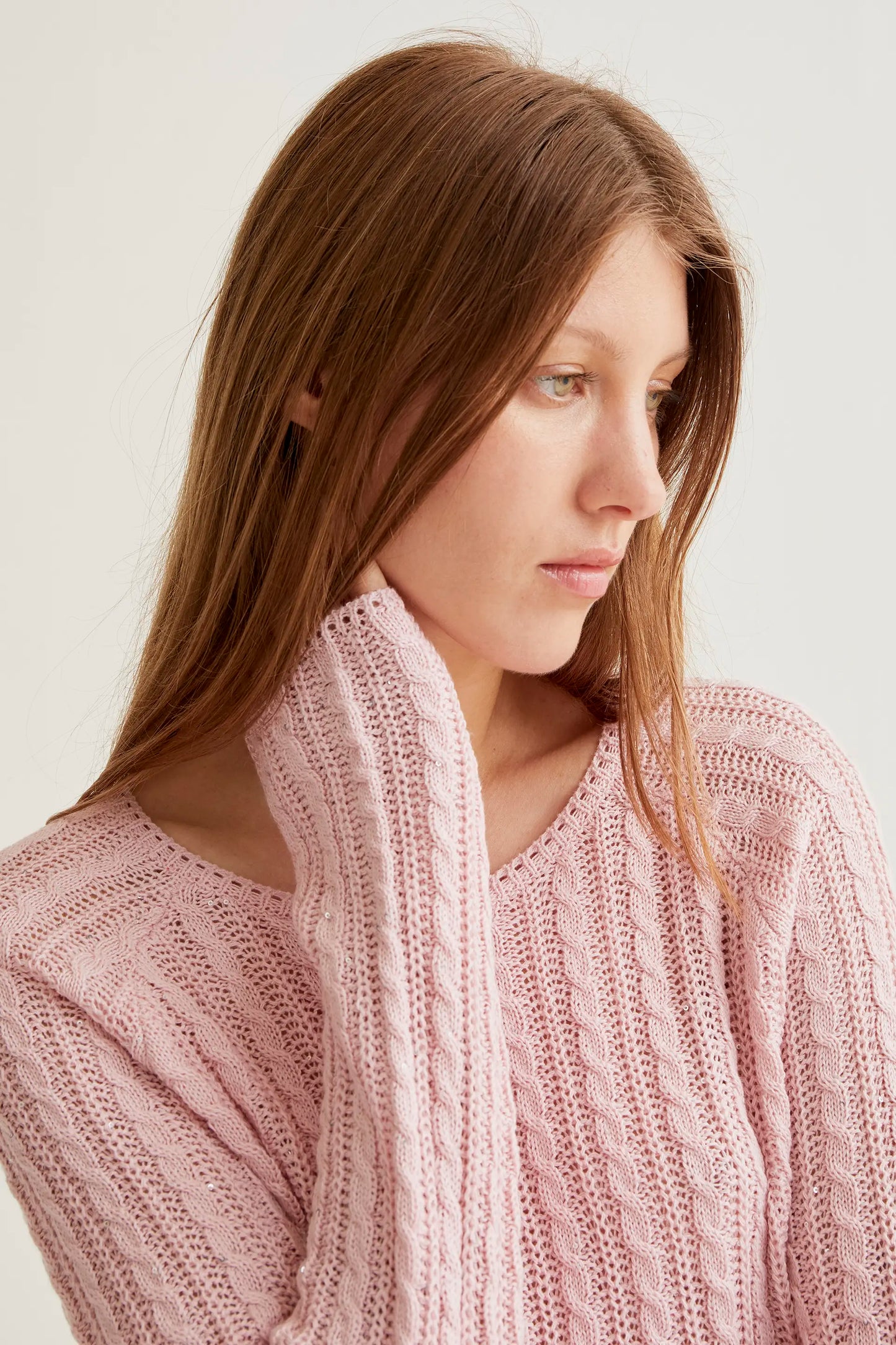 maglione rosa a punto catenella