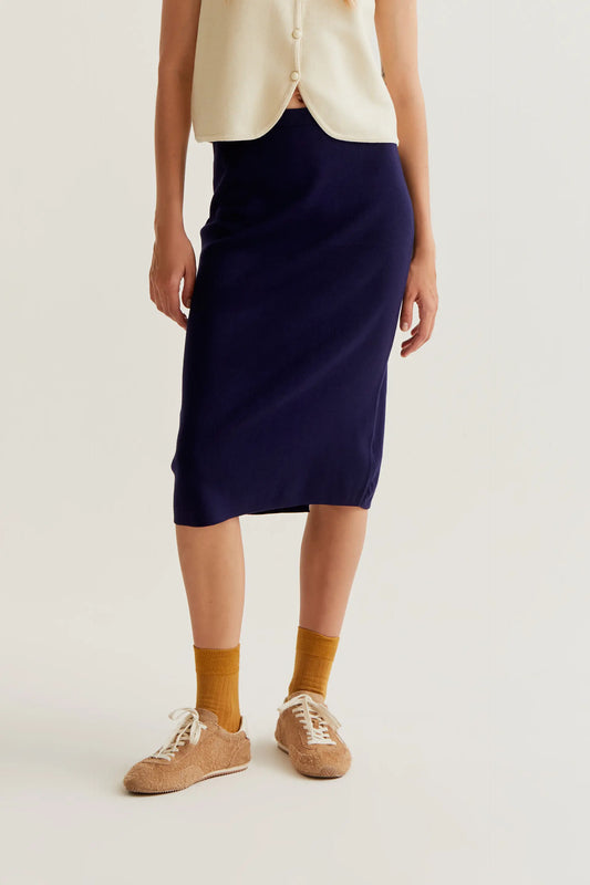 Gonna midi in maglia blu navy