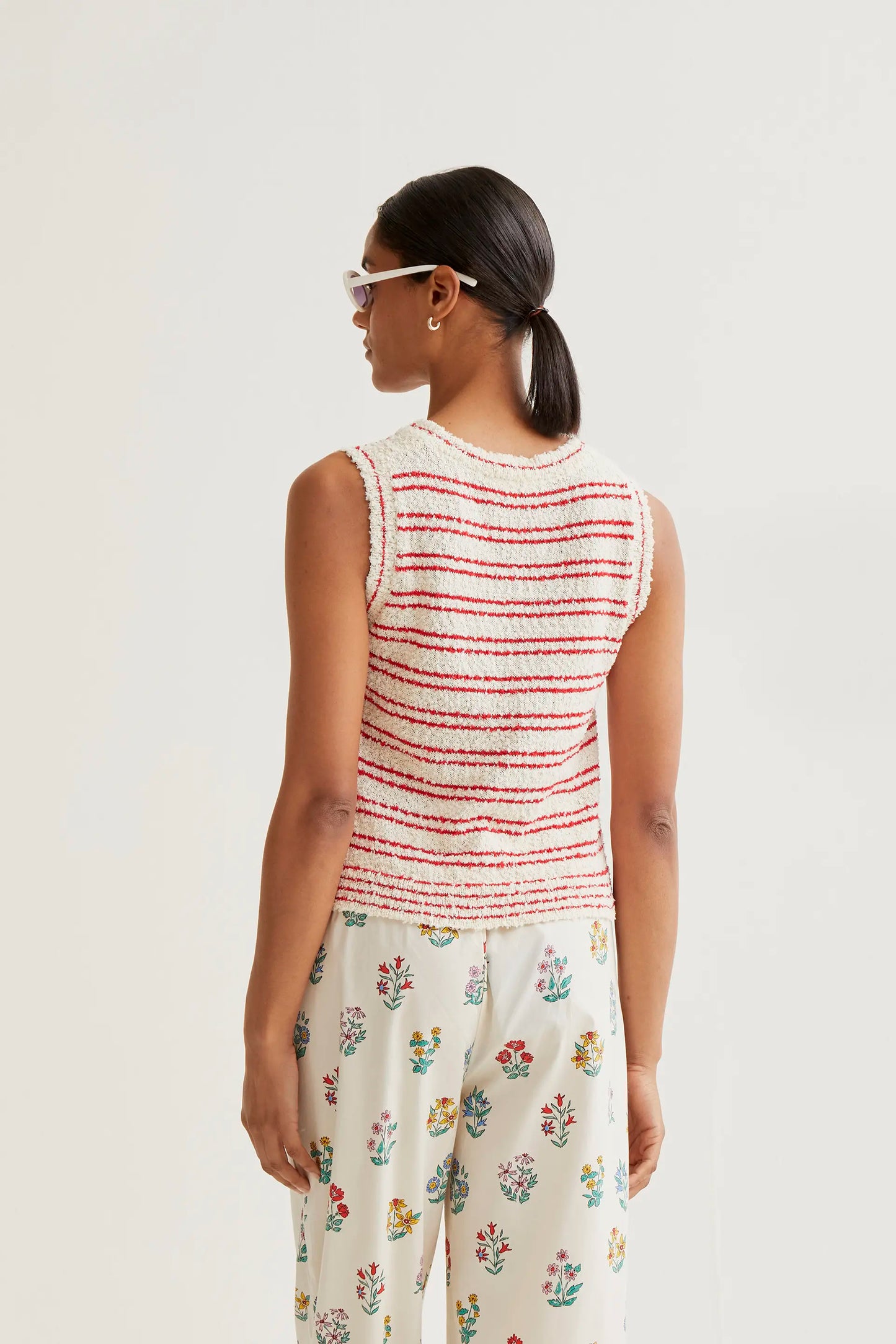 Textured knit top with red stripes
