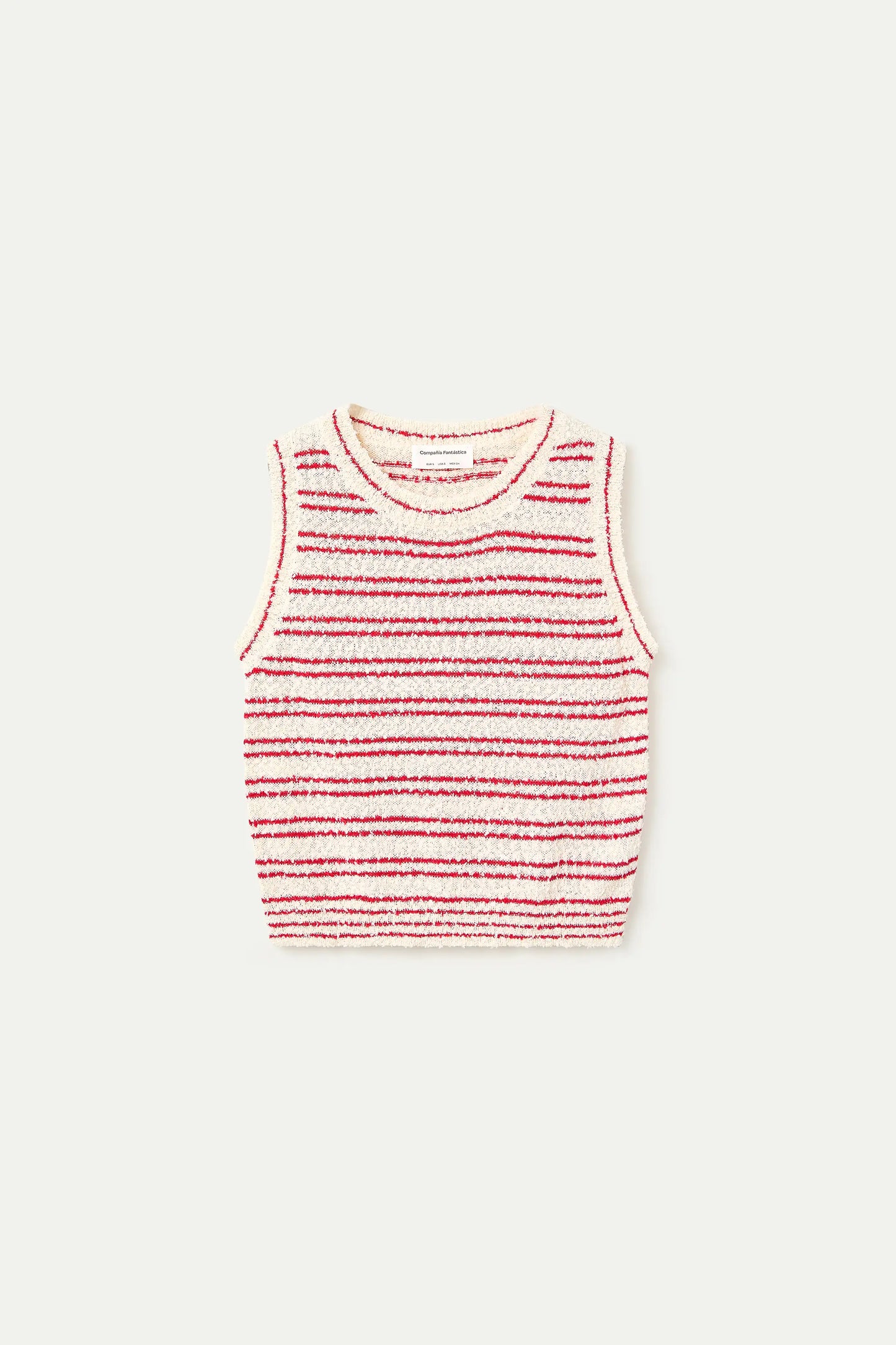 Textured knit top with red stripes