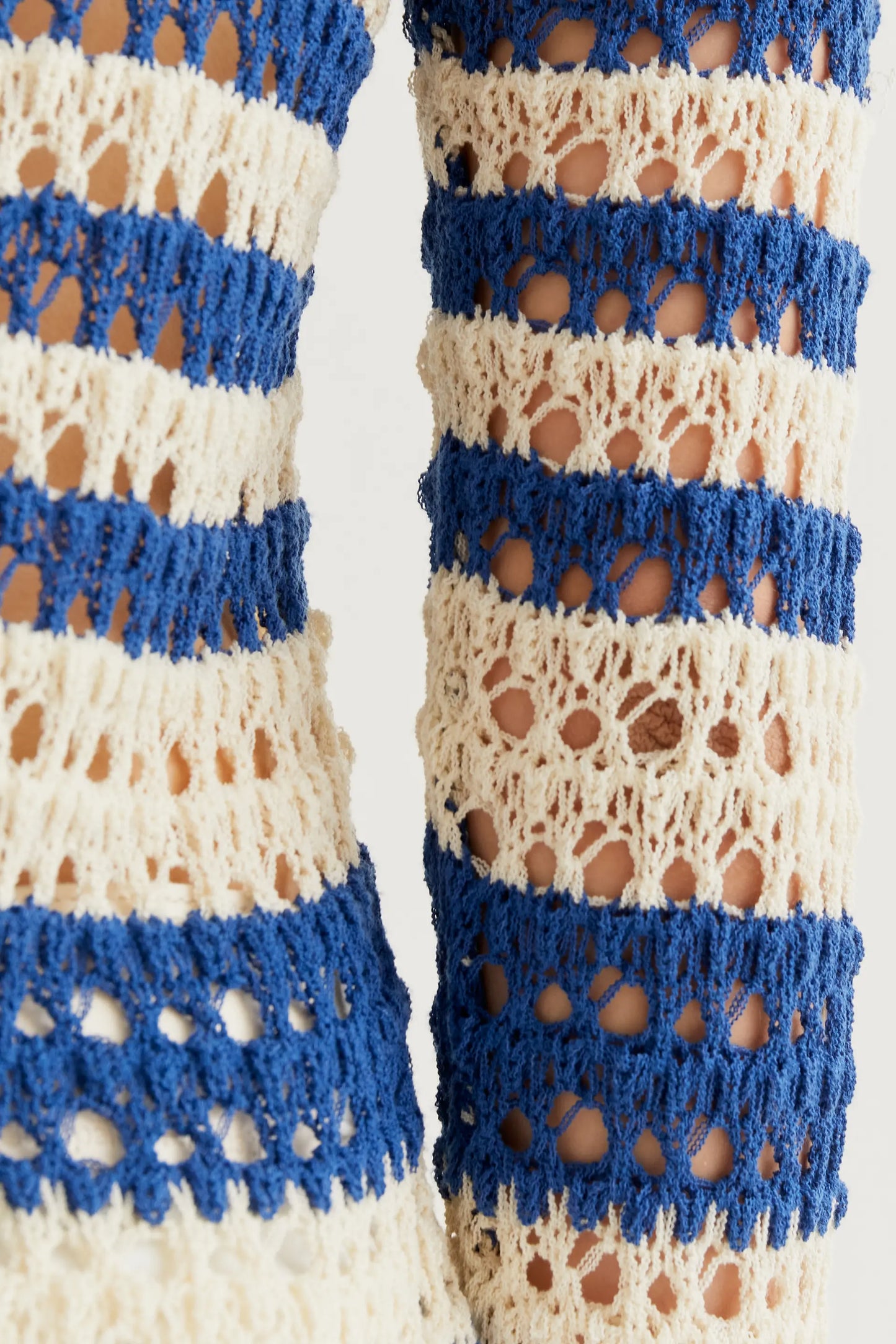 Openwork knit top with white and blue stripes