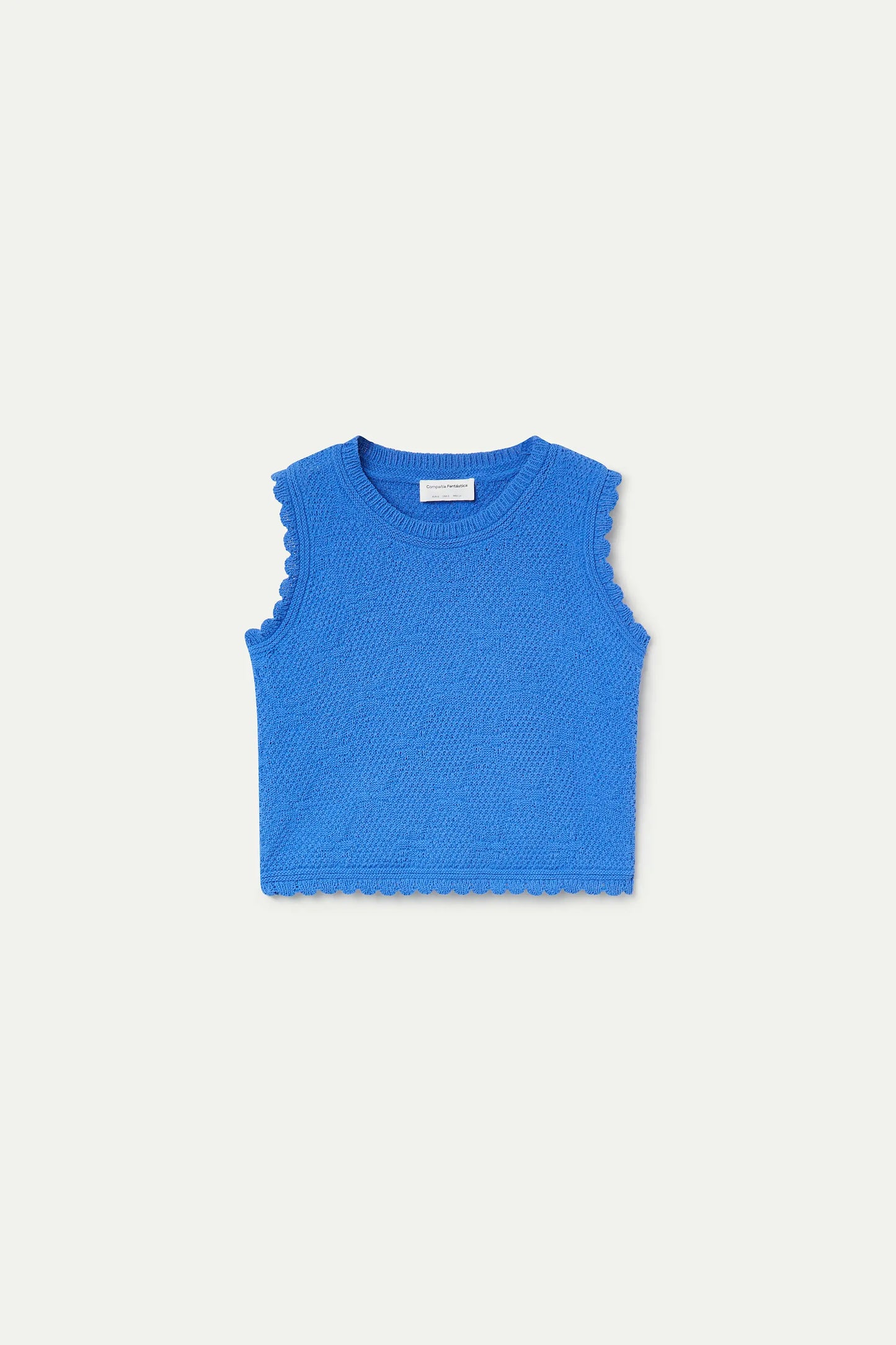 Top bordado encadenado azul