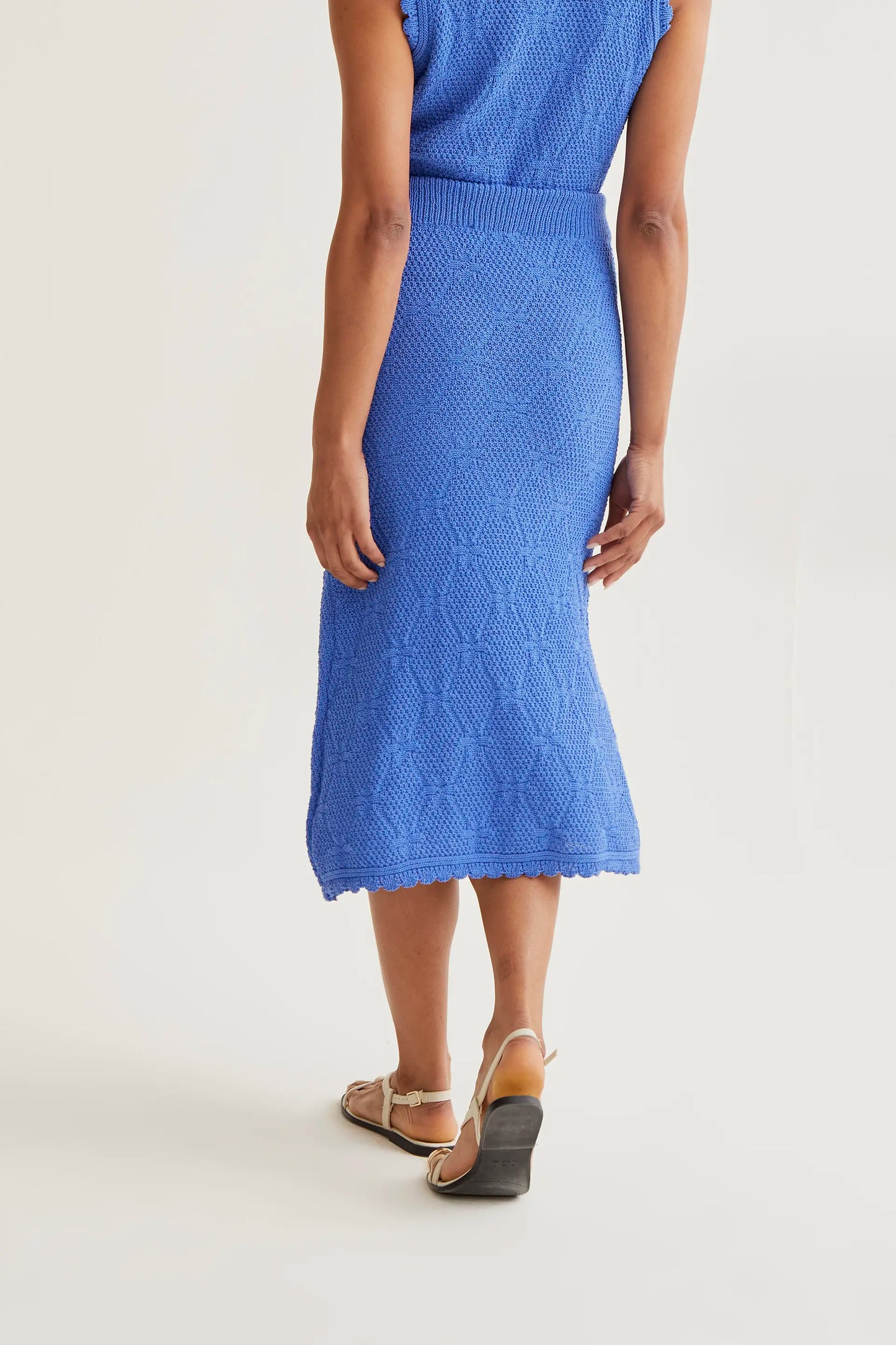 Blue chain-stitched midi skirt