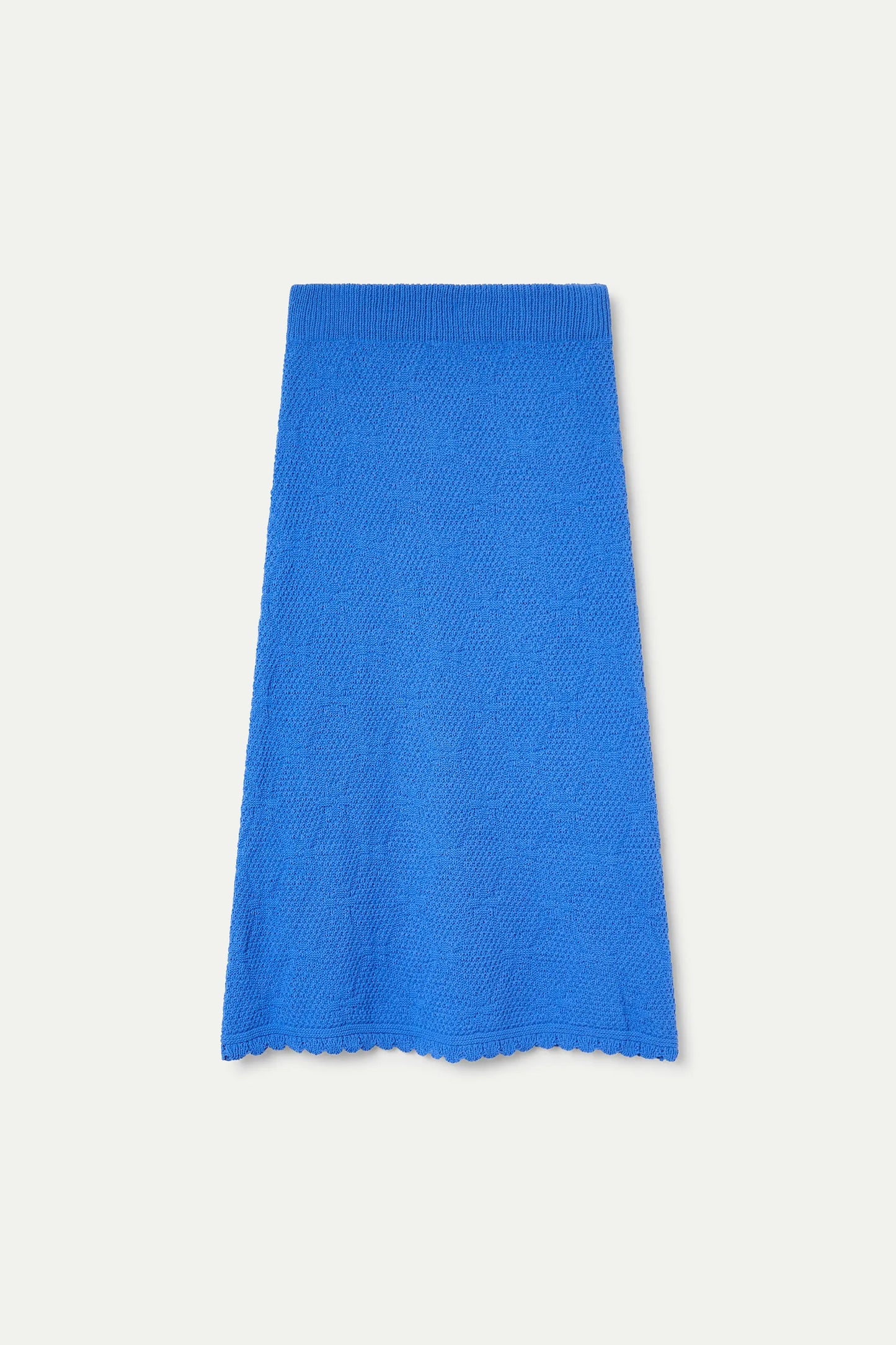 Blue chain-stitched midi skirt