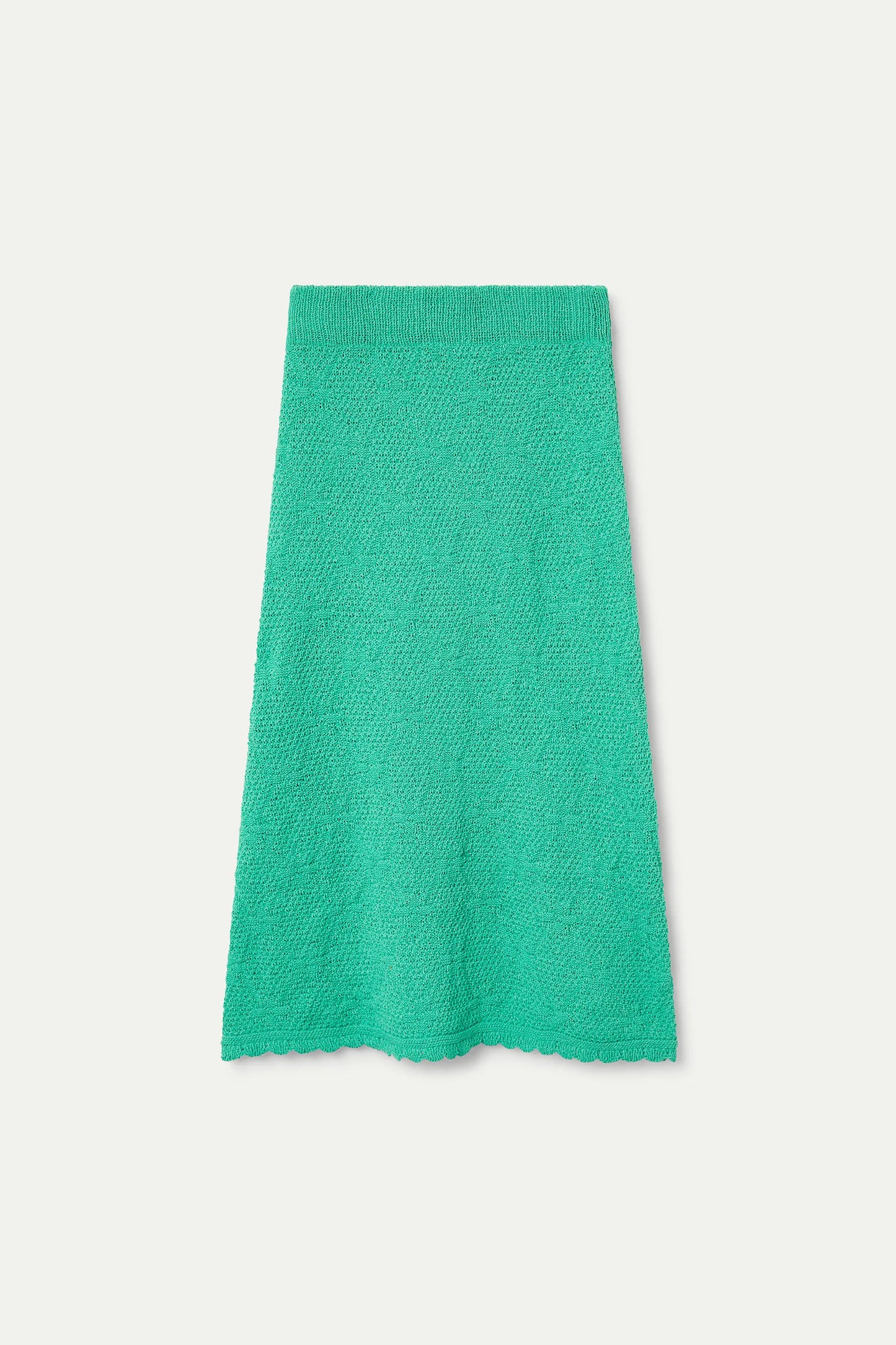 Gonna midi con ricamo a catena verde