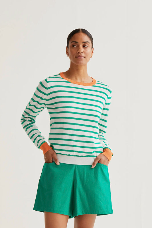 Jersey de punto con estampado de rayas blanco y verde
