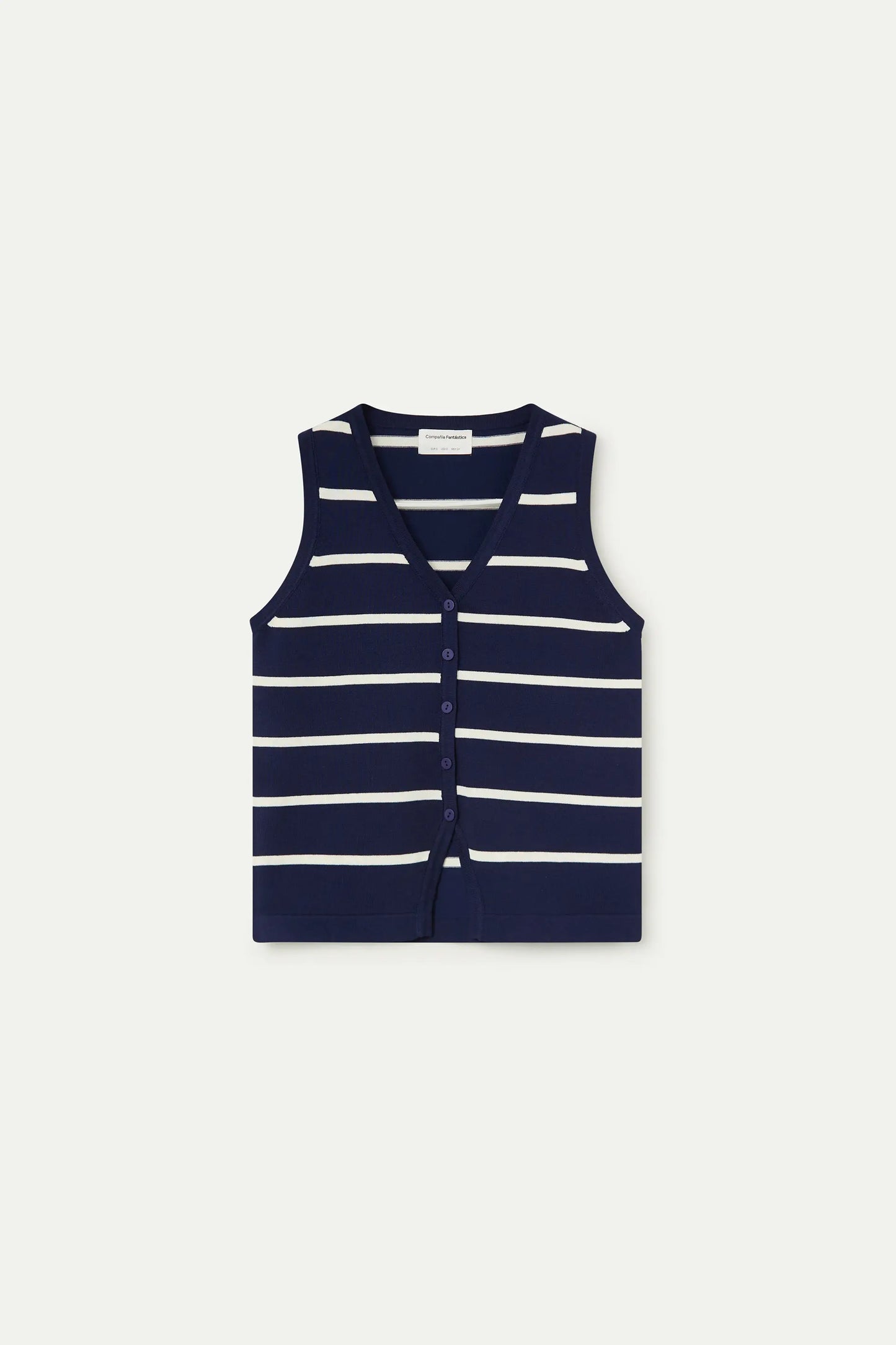 Chaleco de punto con estampado de rayas azul marino y blanco