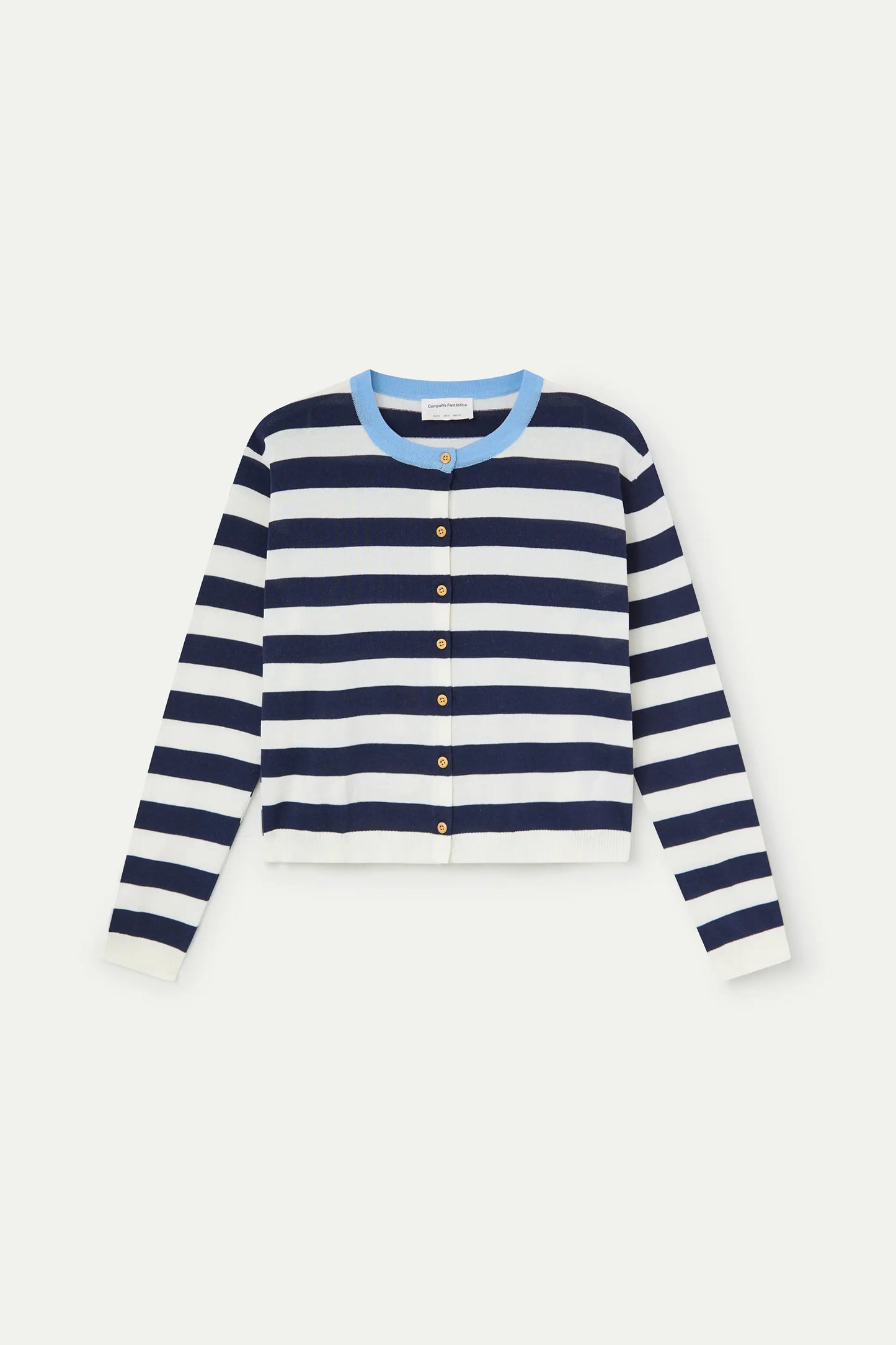 Cárdigan de punto suave con estampado de rayas blanco y azul marino