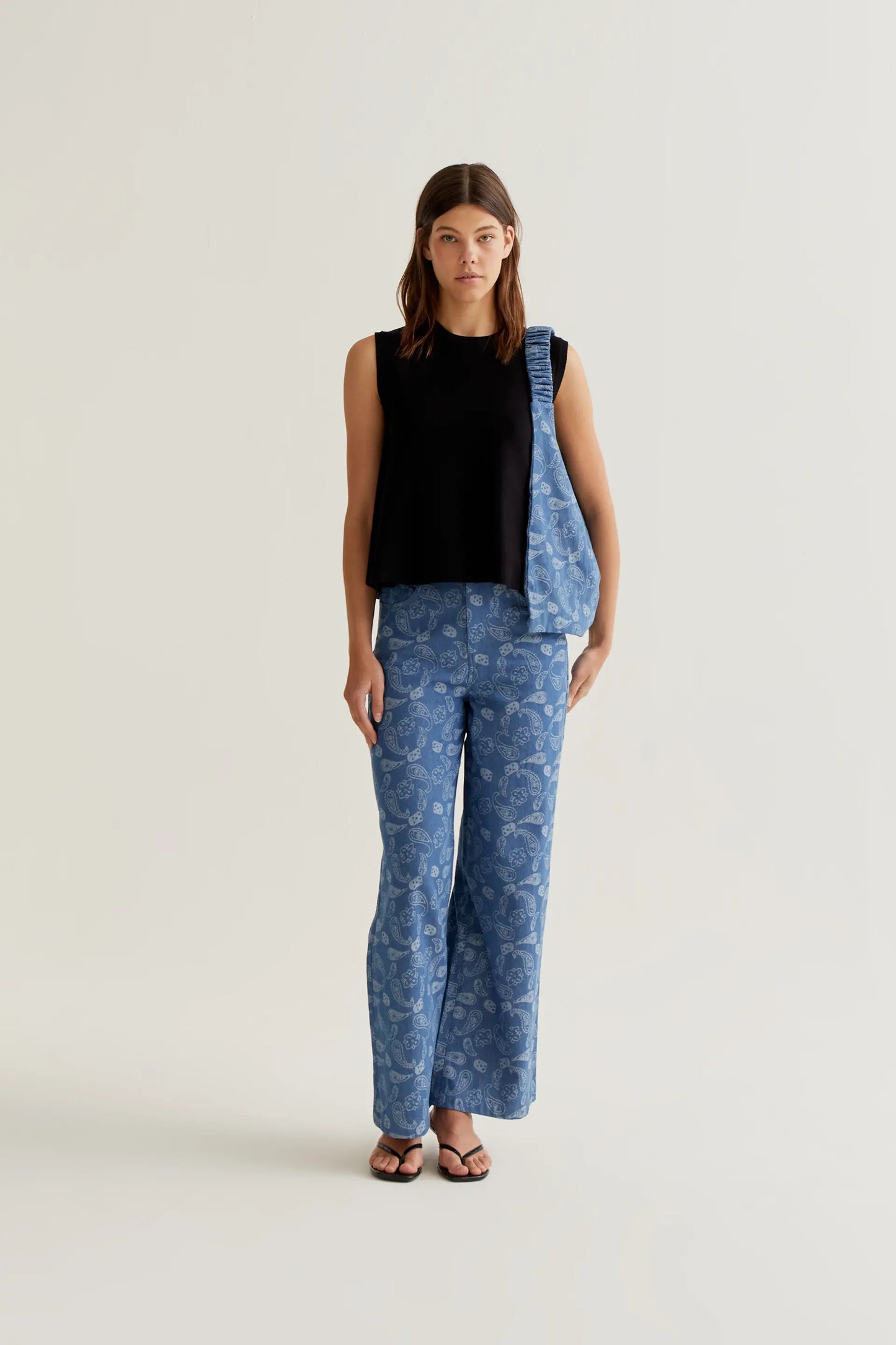 Blue jeans with paisley print