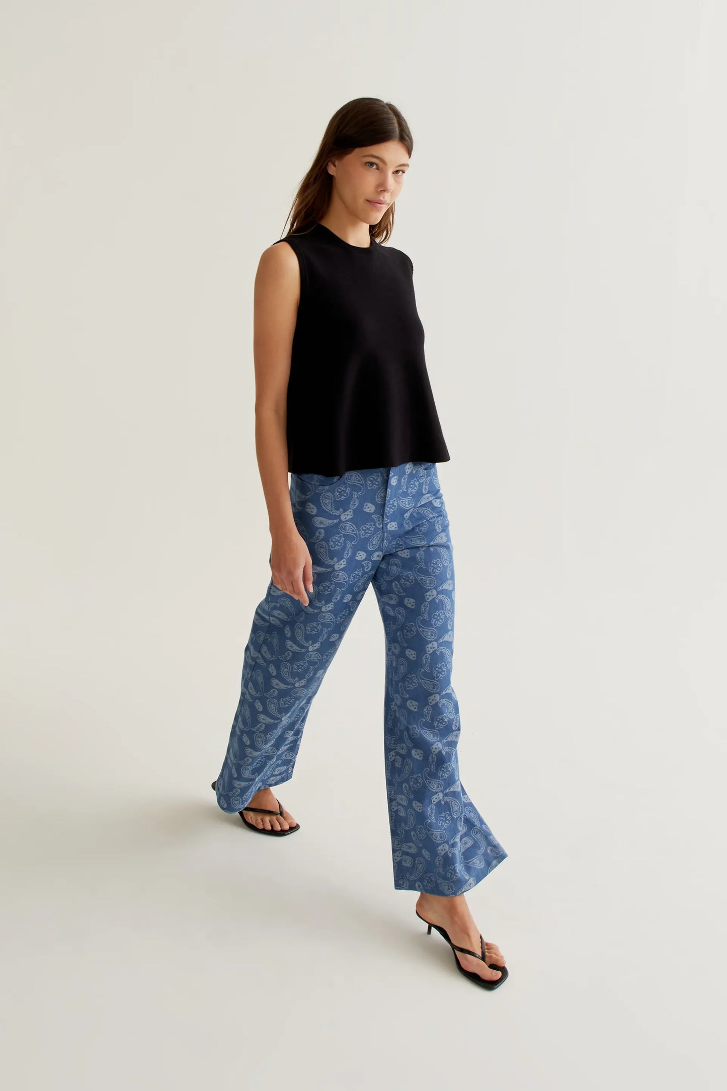 Blue jeans with paisley print