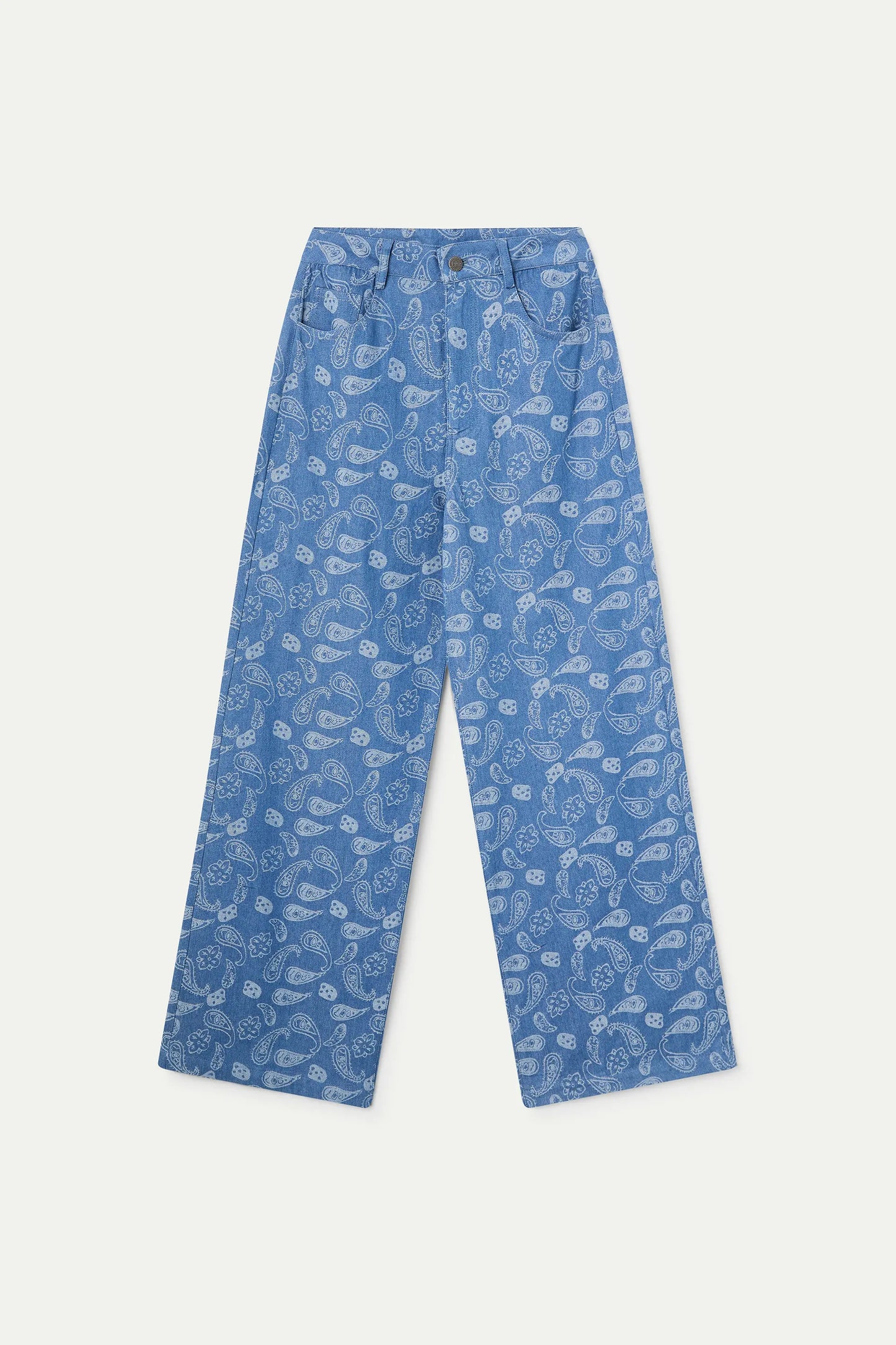 Blue jeans with paisley print