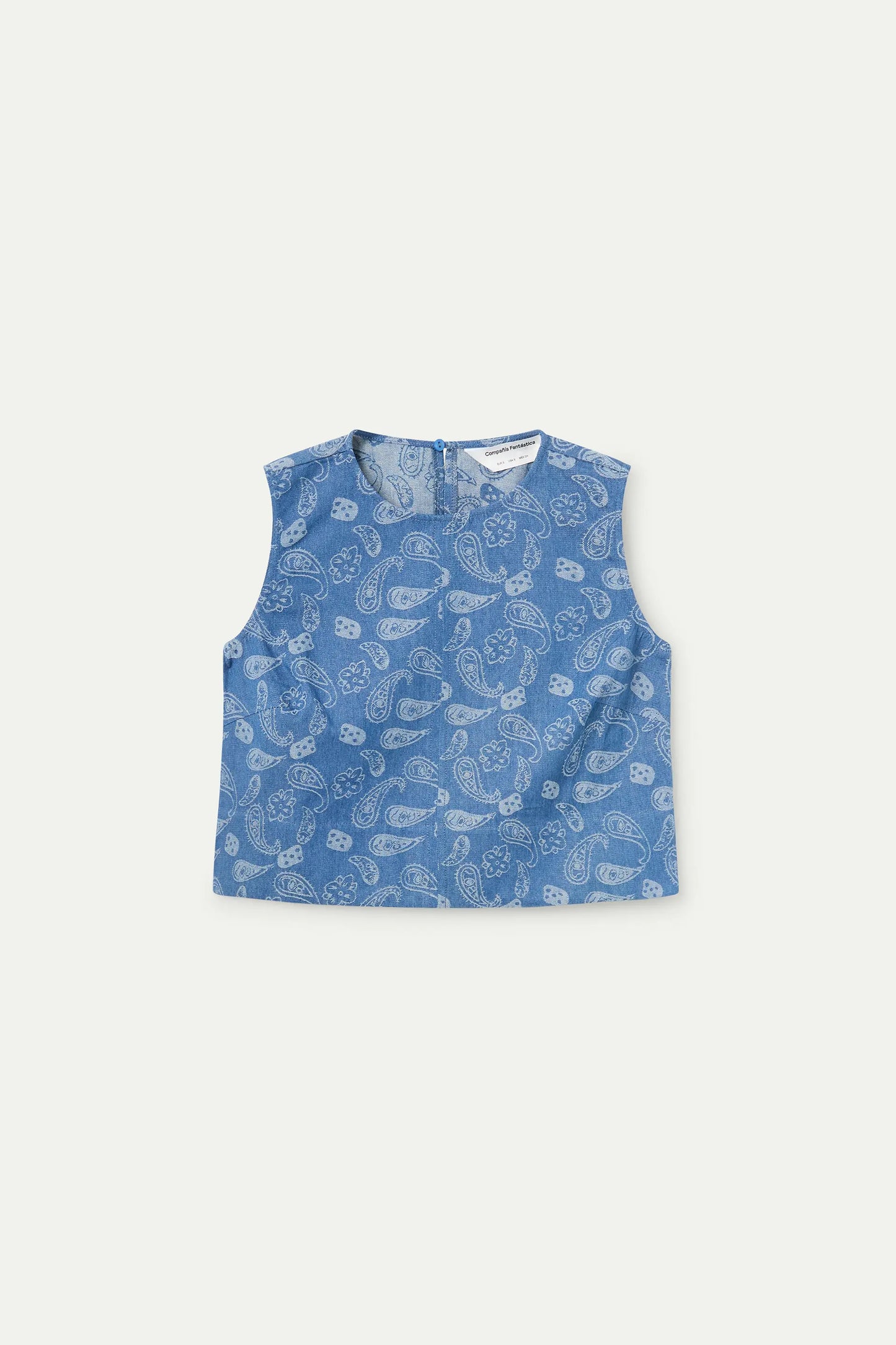 Top vaquero azul con estampado Paisley