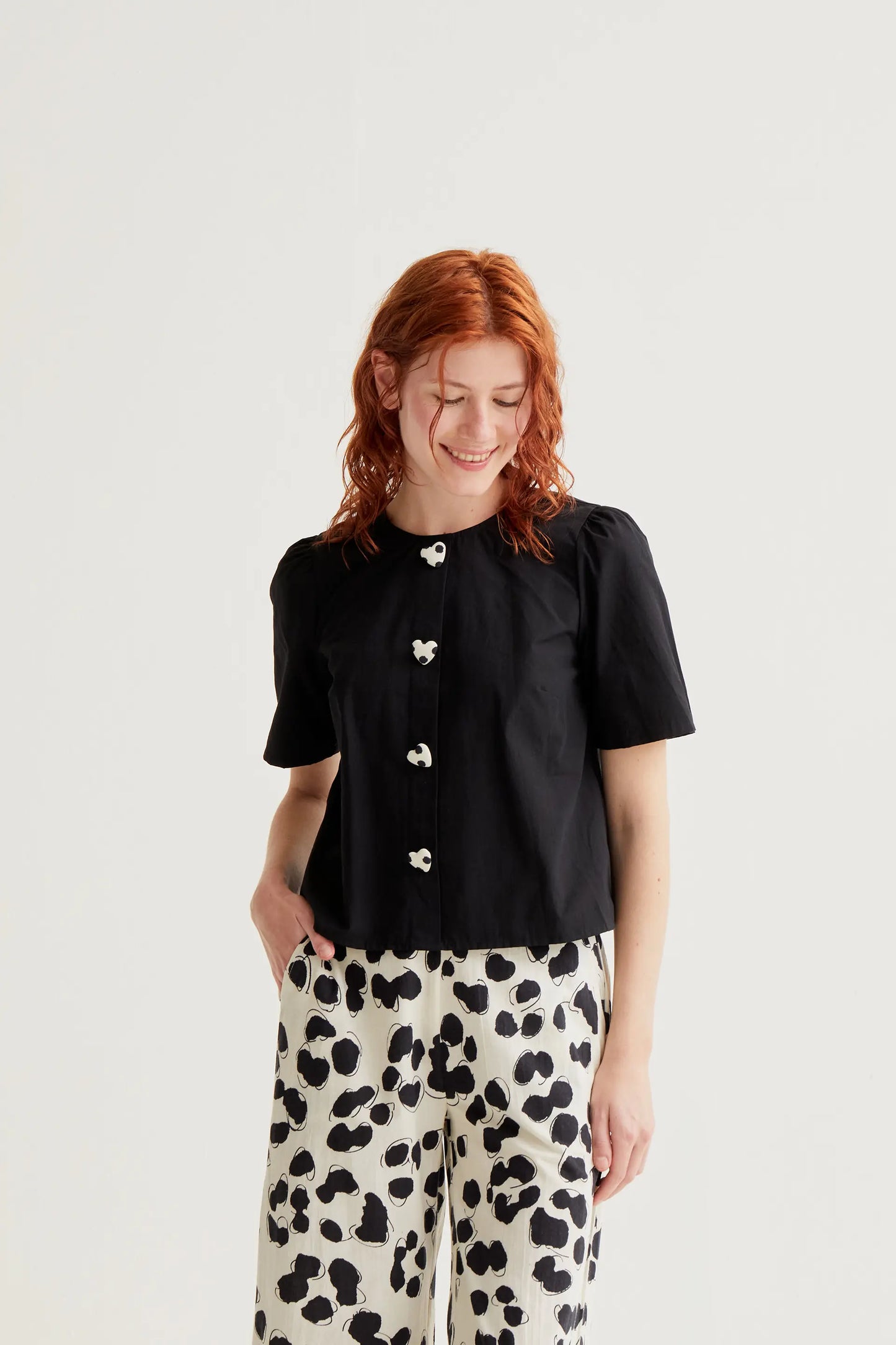 100% cotton top with heart buttons