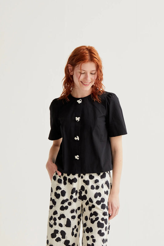 100% cotton top with heart buttons