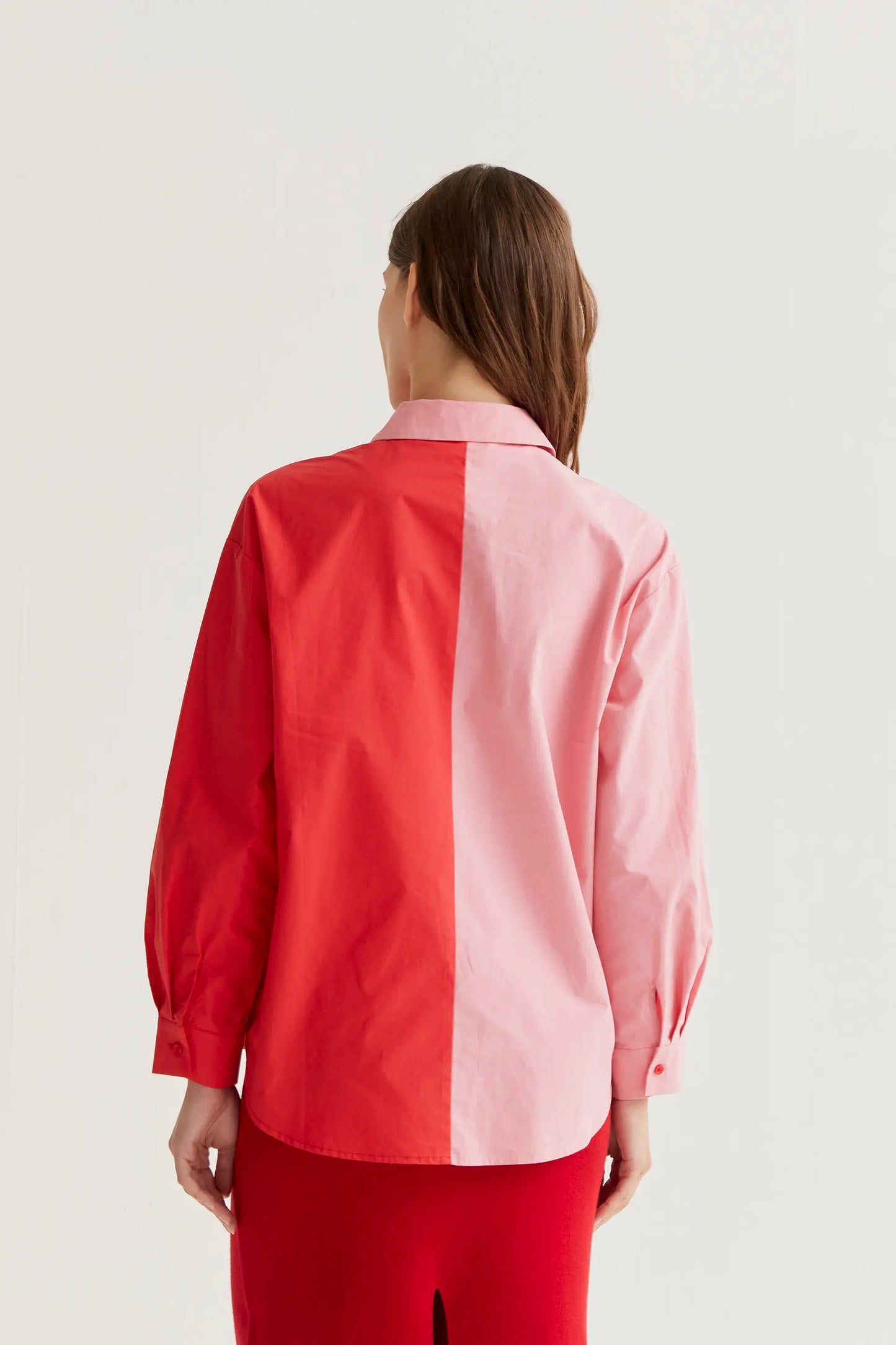 Camisa 100% algodón bicolor rosa y rojo