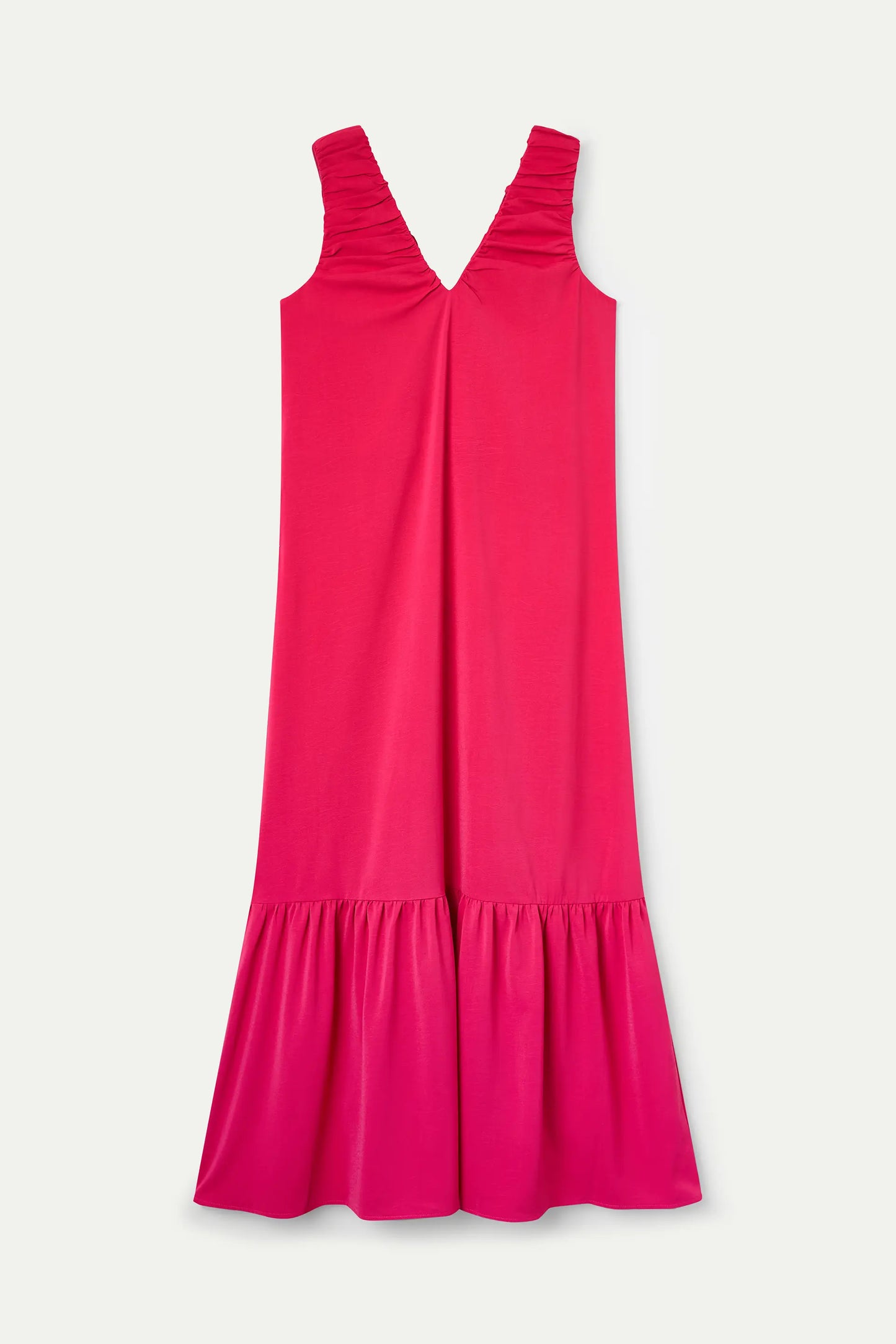 Long fuchsia dress with a V-neck