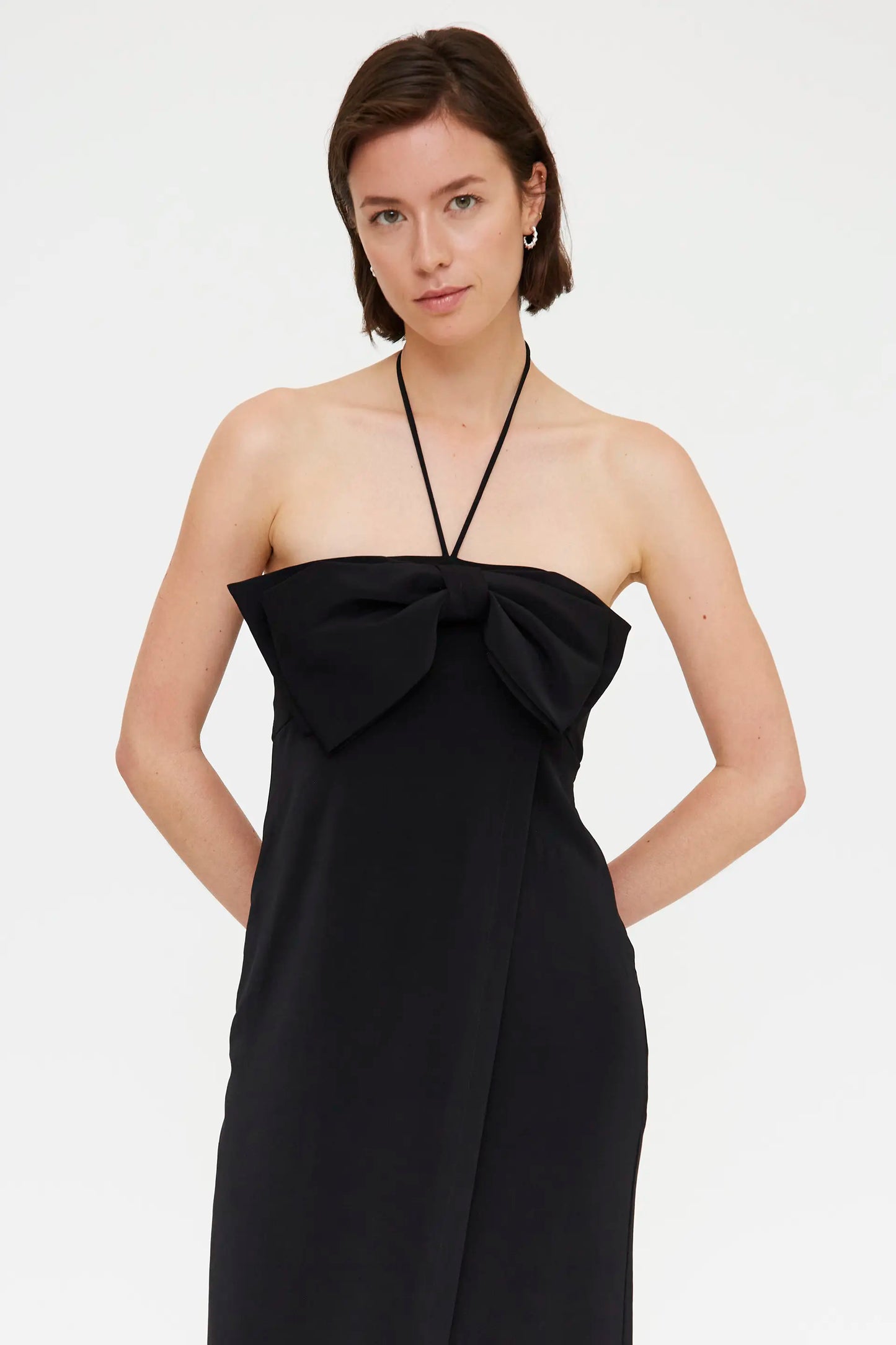Long black dress with tie detail