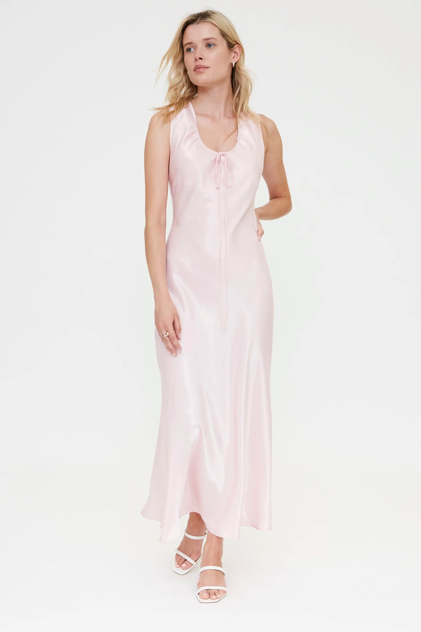 long pink satin dress