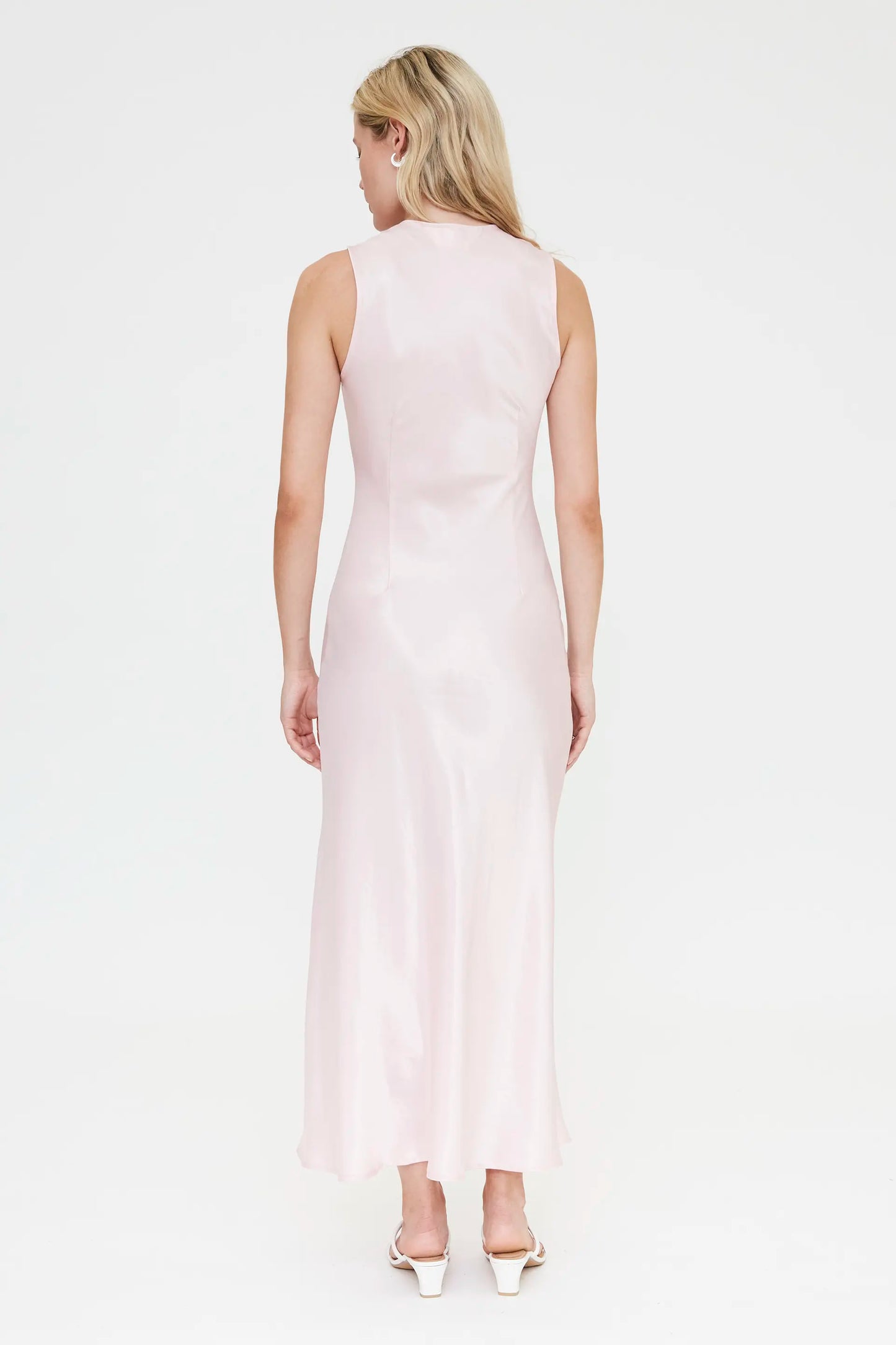 long pink satin dress