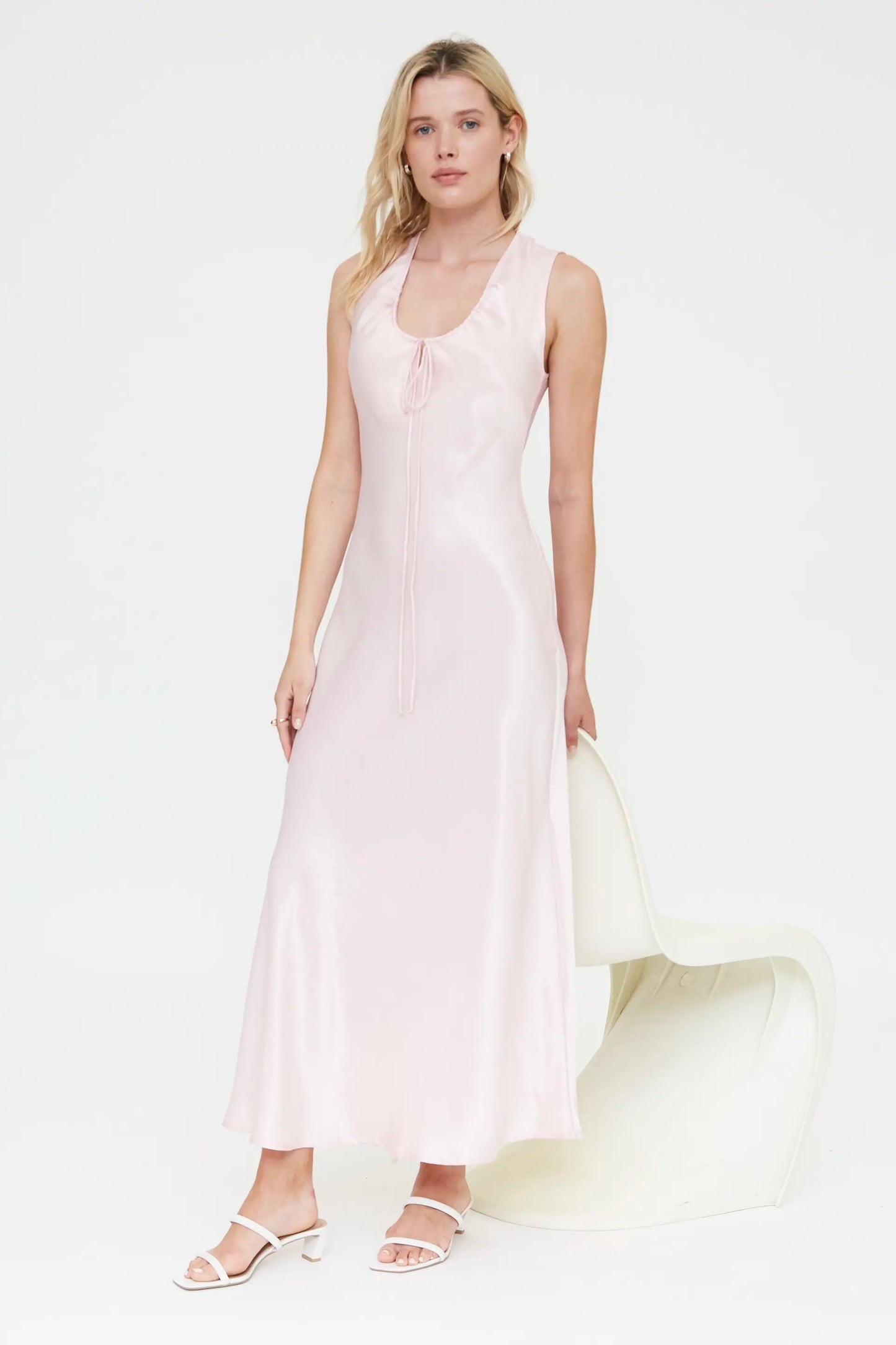 long pink satin dress