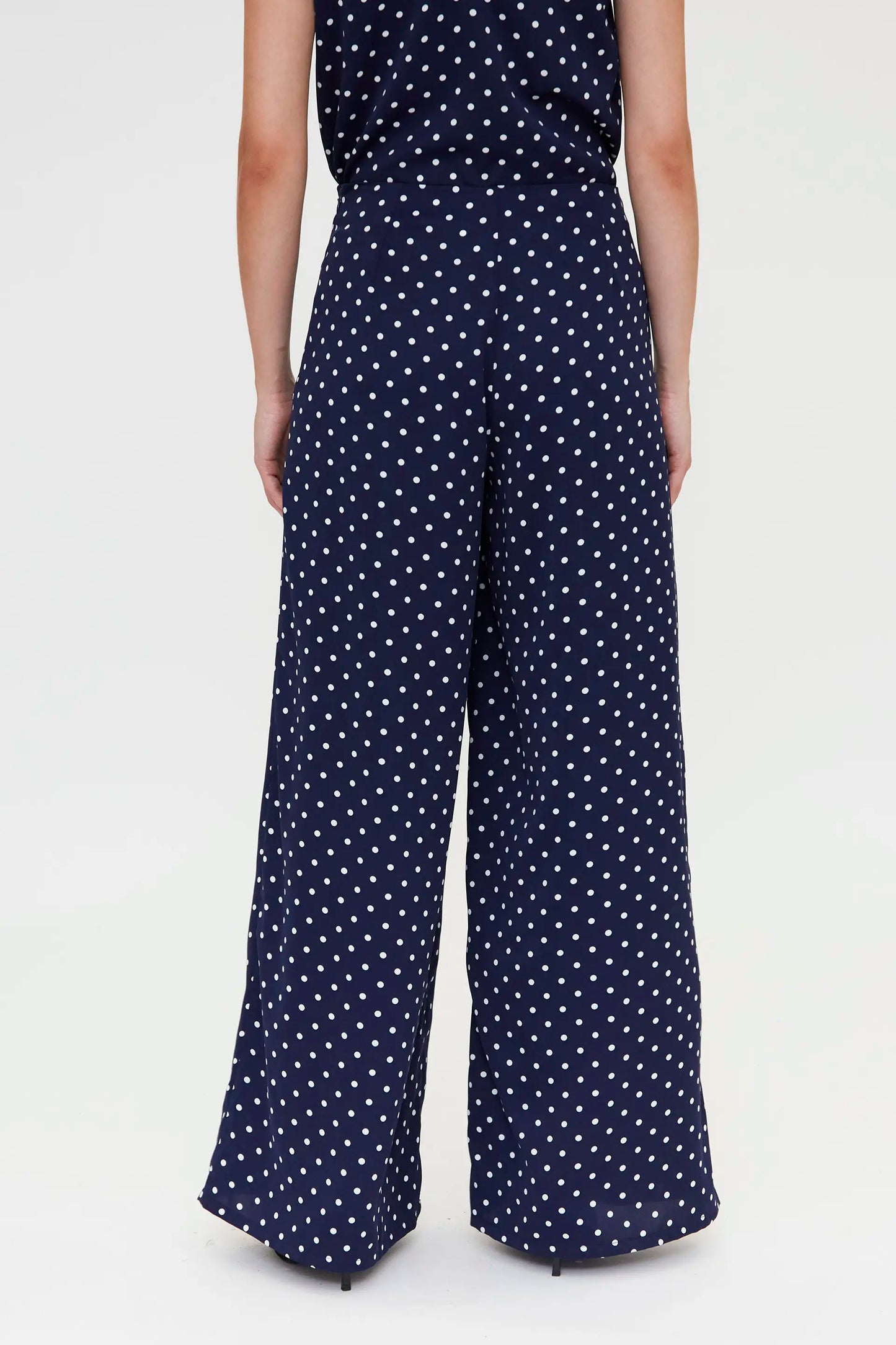 Trousers with navy blue mini dot print