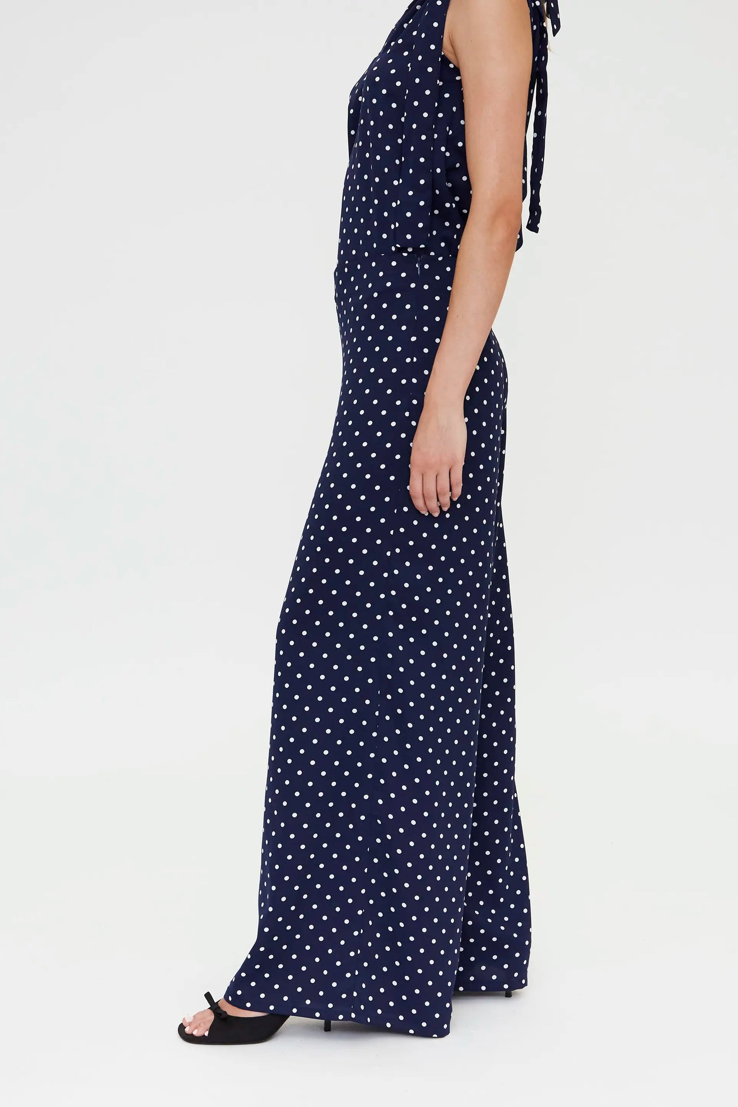 Trousers with navy blue mini dot print