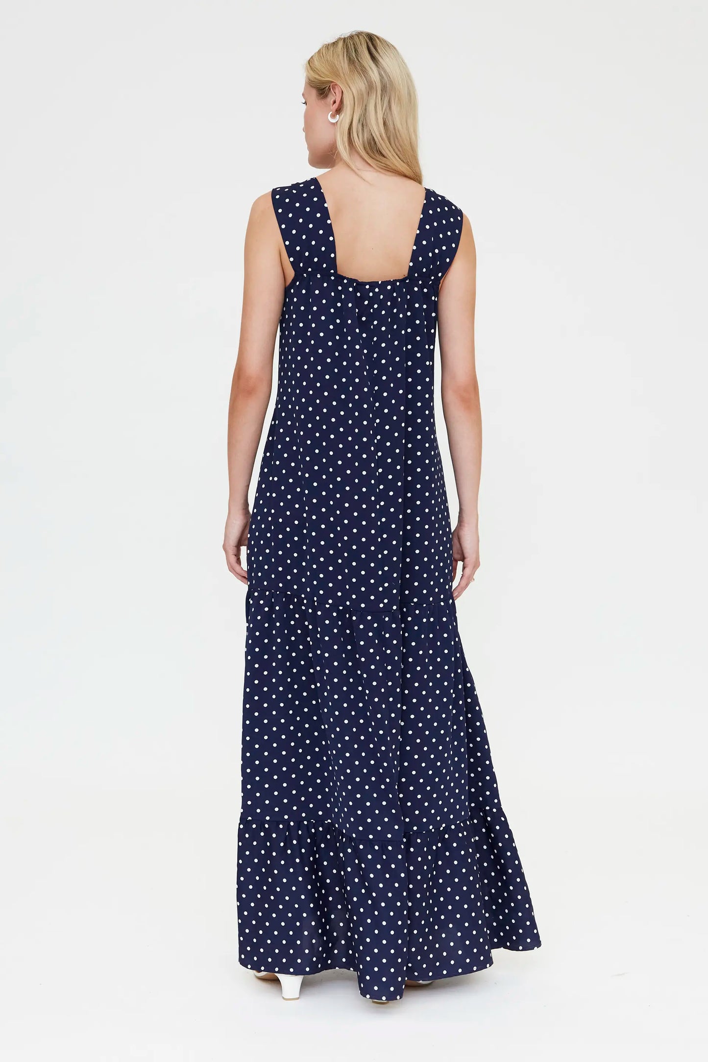 Vestido largo con estampado mini dots azul marino
