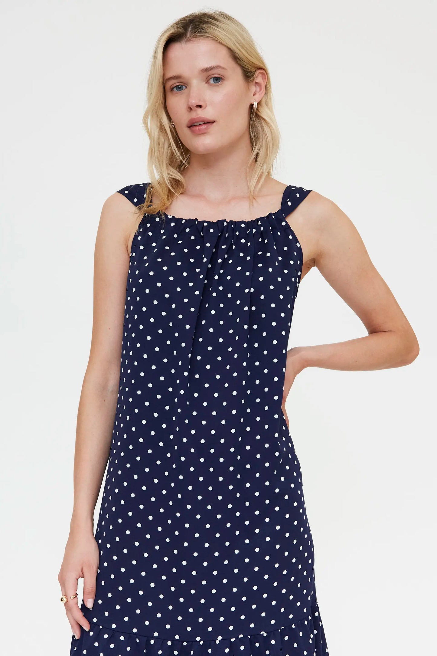 Vestido largo con estampado mini dots azul marino