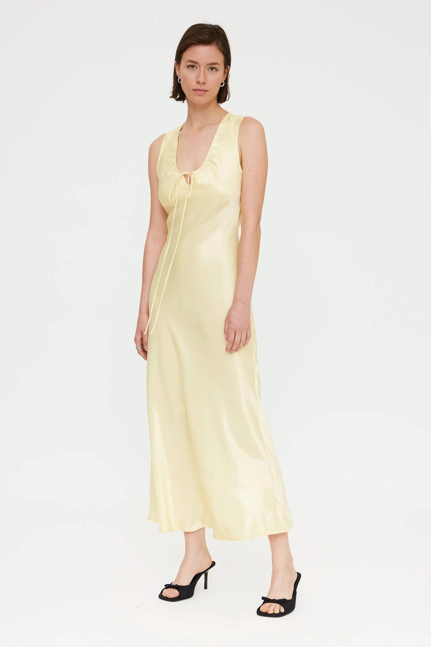 long light yellow satin dress