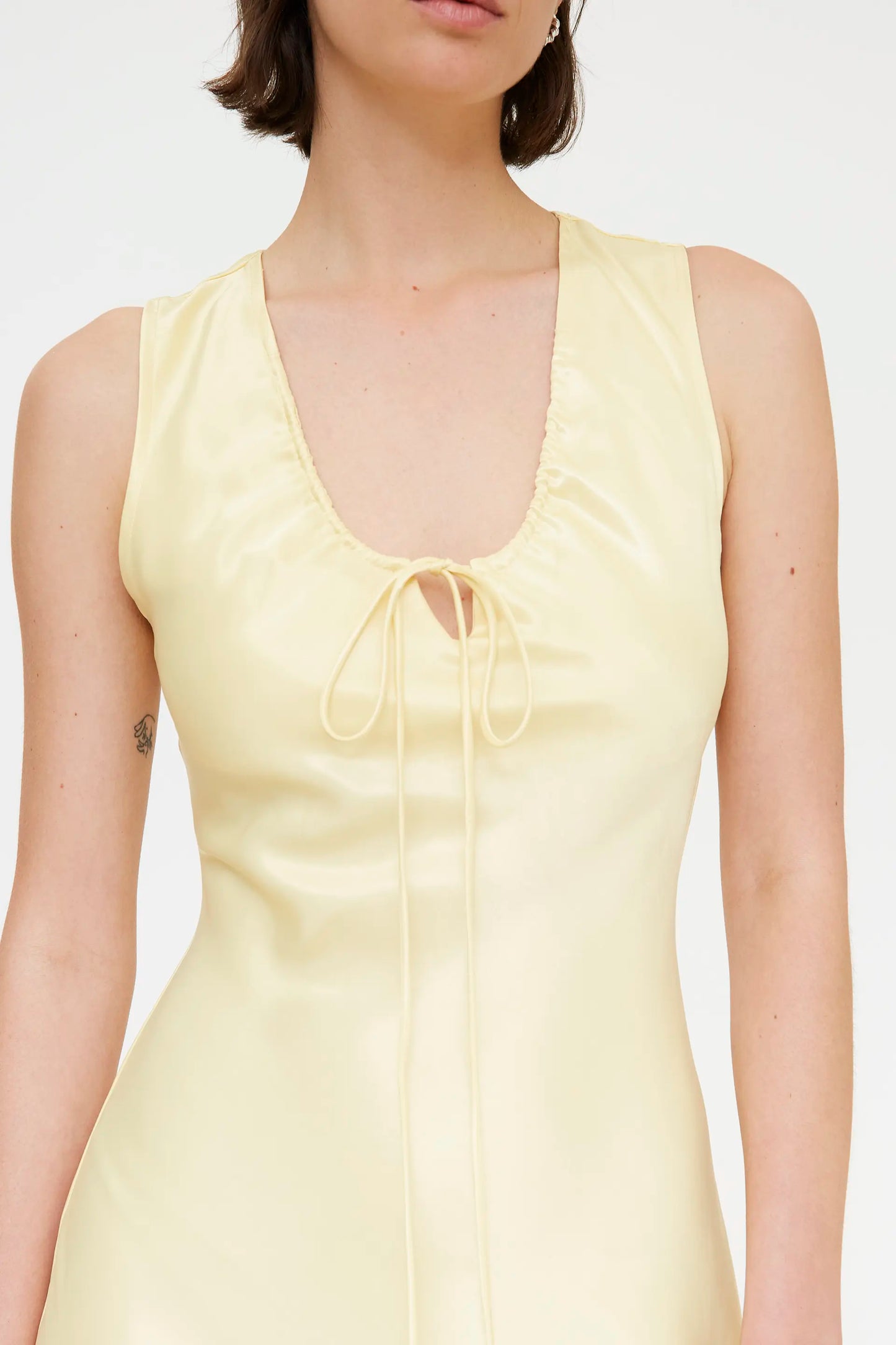 long light yellow satin dress