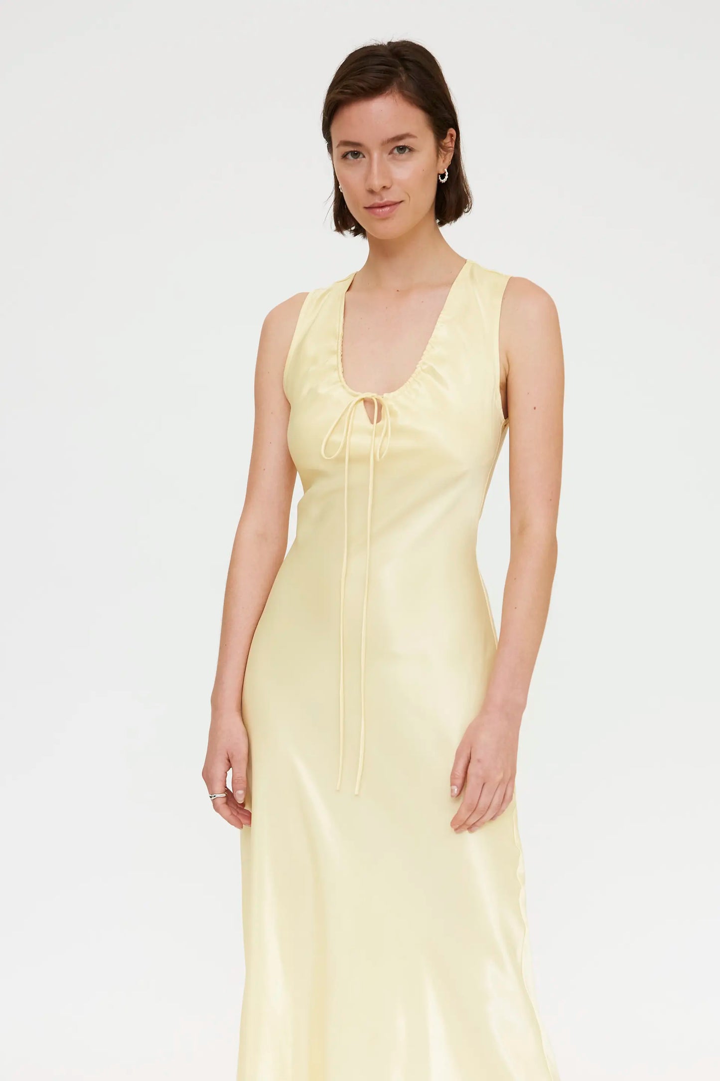 long light yellow satin dress