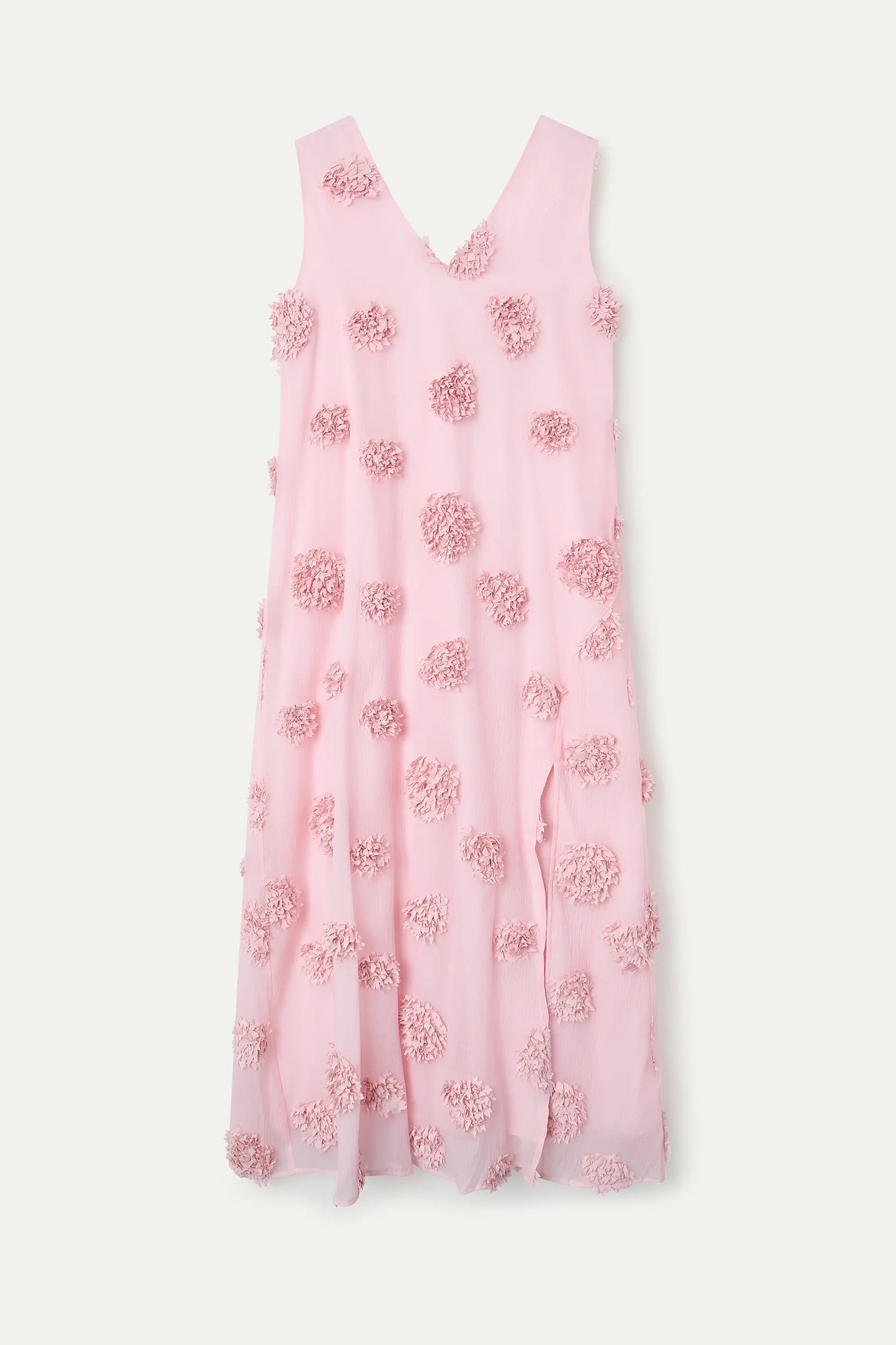 Abito lungo rosa con dettagli floreali