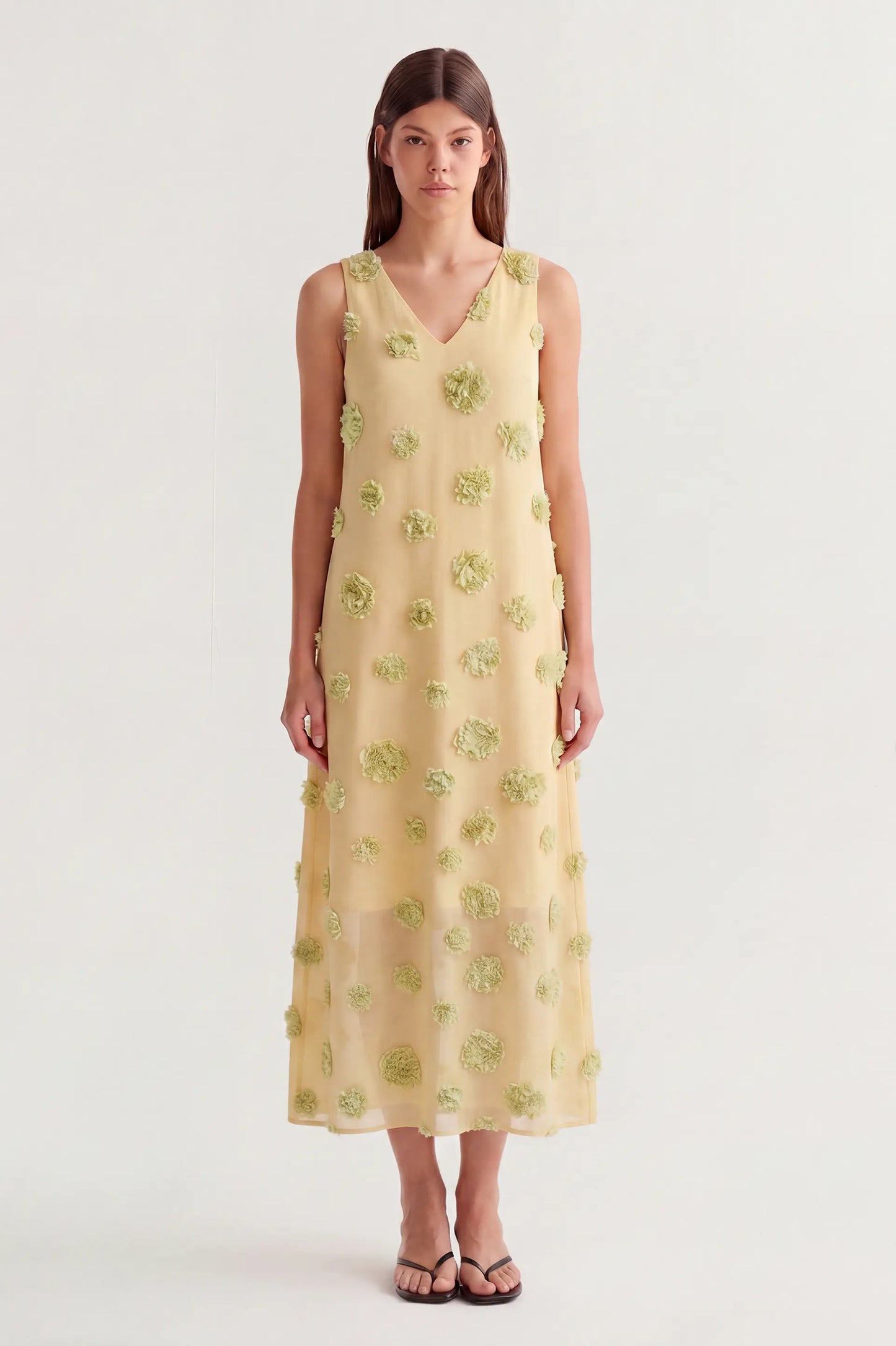 Long yellow dress with floral detail