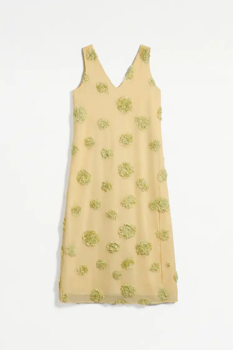 Long yellow dress with floral detail