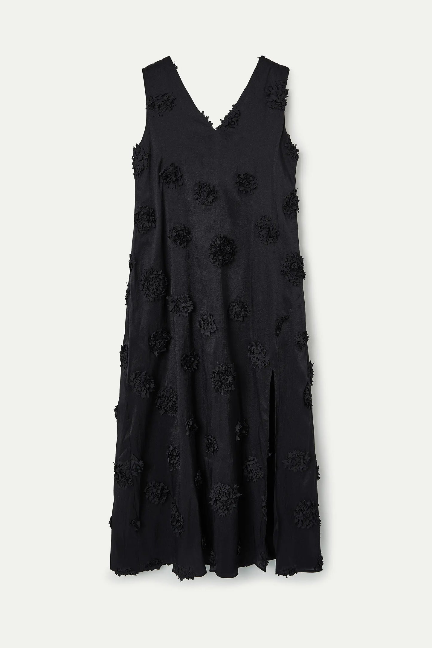 Long black dress with floral detail