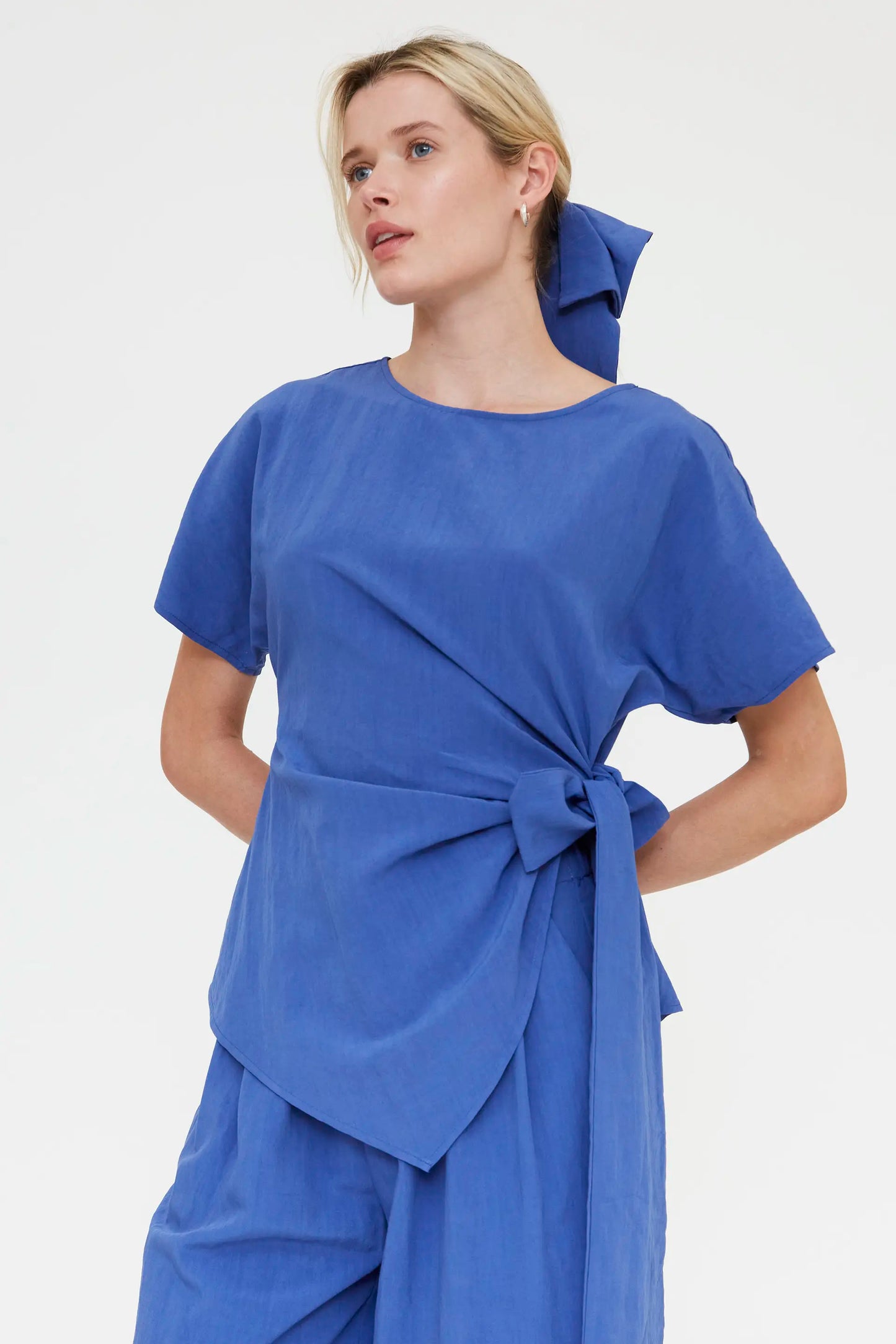 Blue top with tie detail