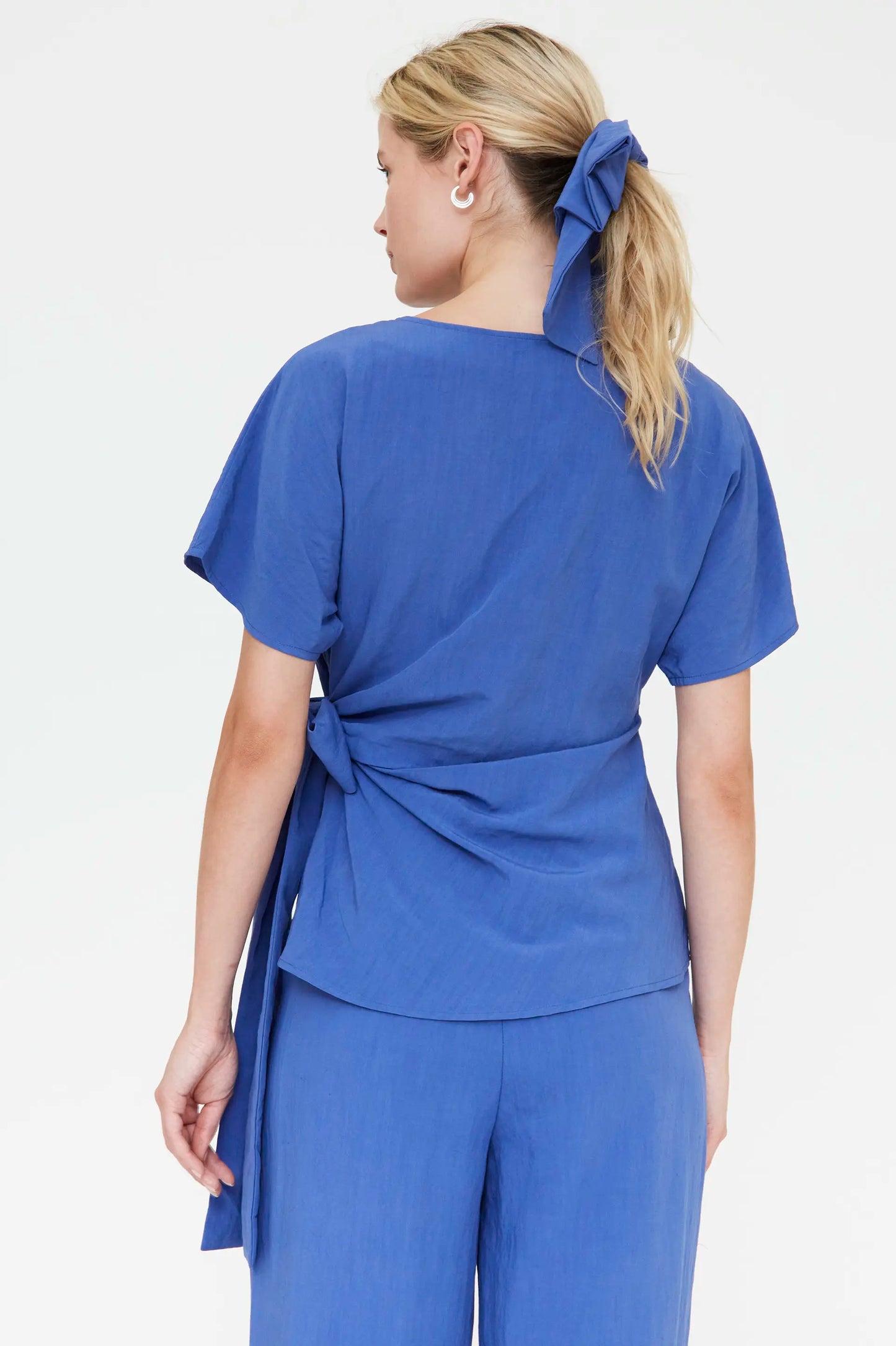 Blue top with tie detail